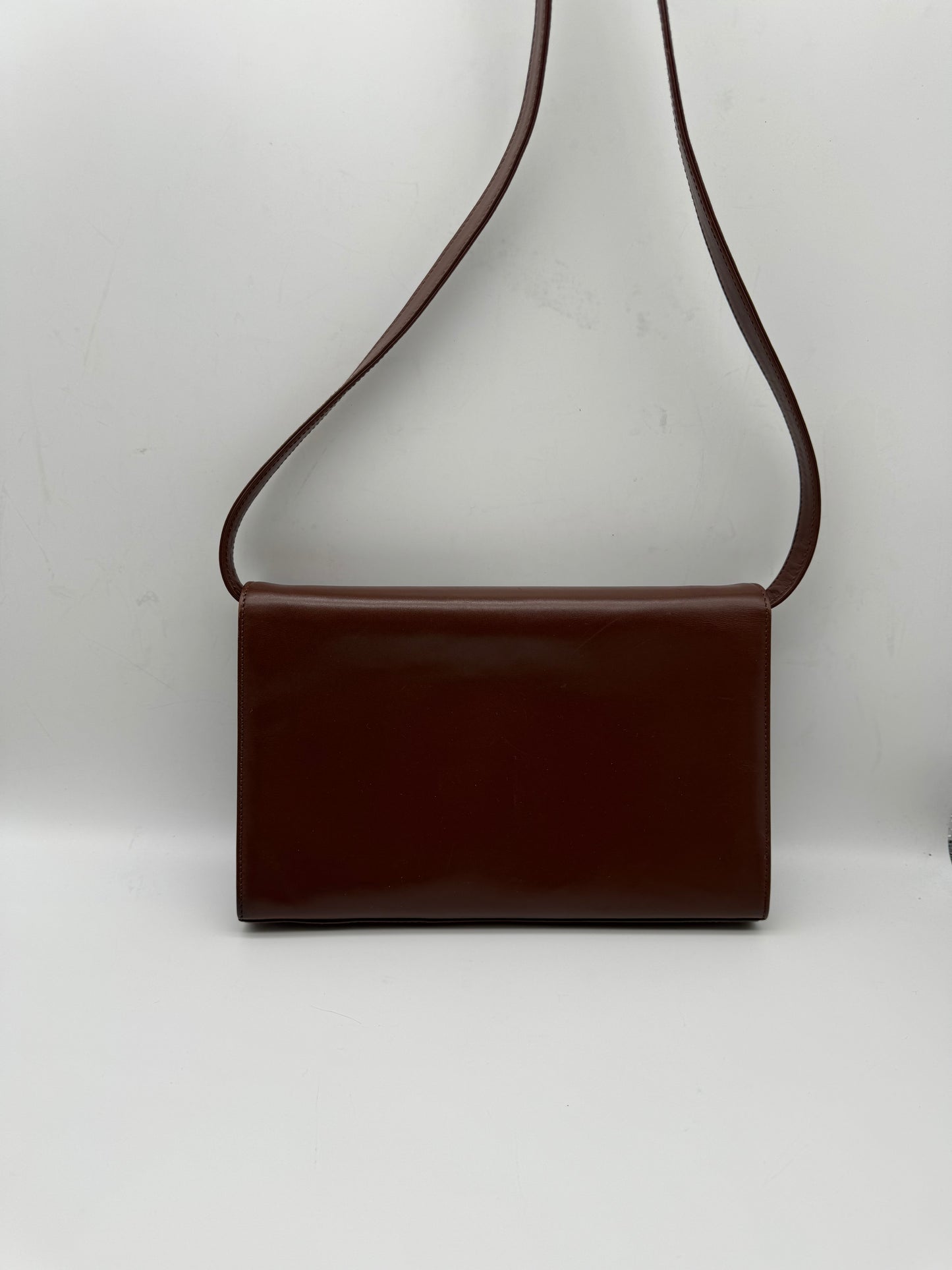 Authentic GUCCI Bamboo Turn-Lock Dark Brown Leather Clutch Shoulder Crossbody Bag