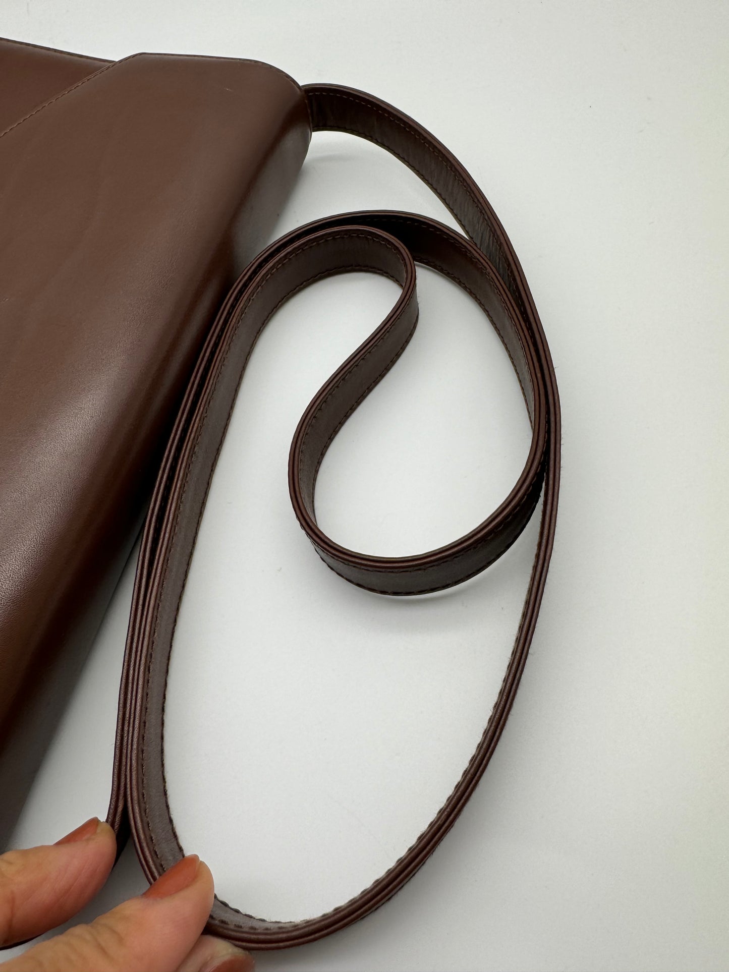 Authentic GUCCI Bamboo Turn-Lock Dark Brown Leather Clutch Shoulder Crossbody Bag