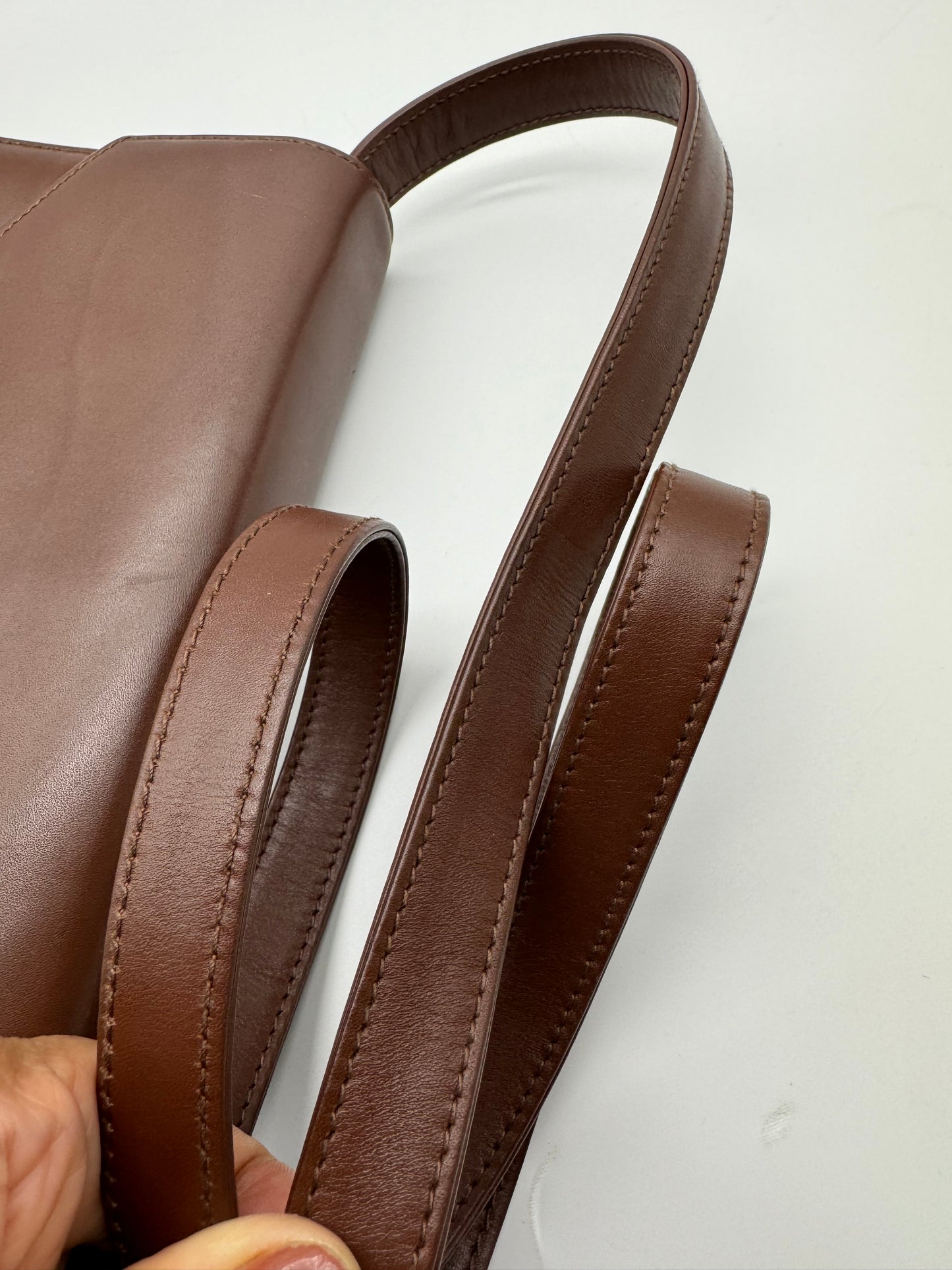 Authentic GUCCI Bamboo Turn-Lock Dark Brown Leather Clutch Shoulder Crossbody Bag