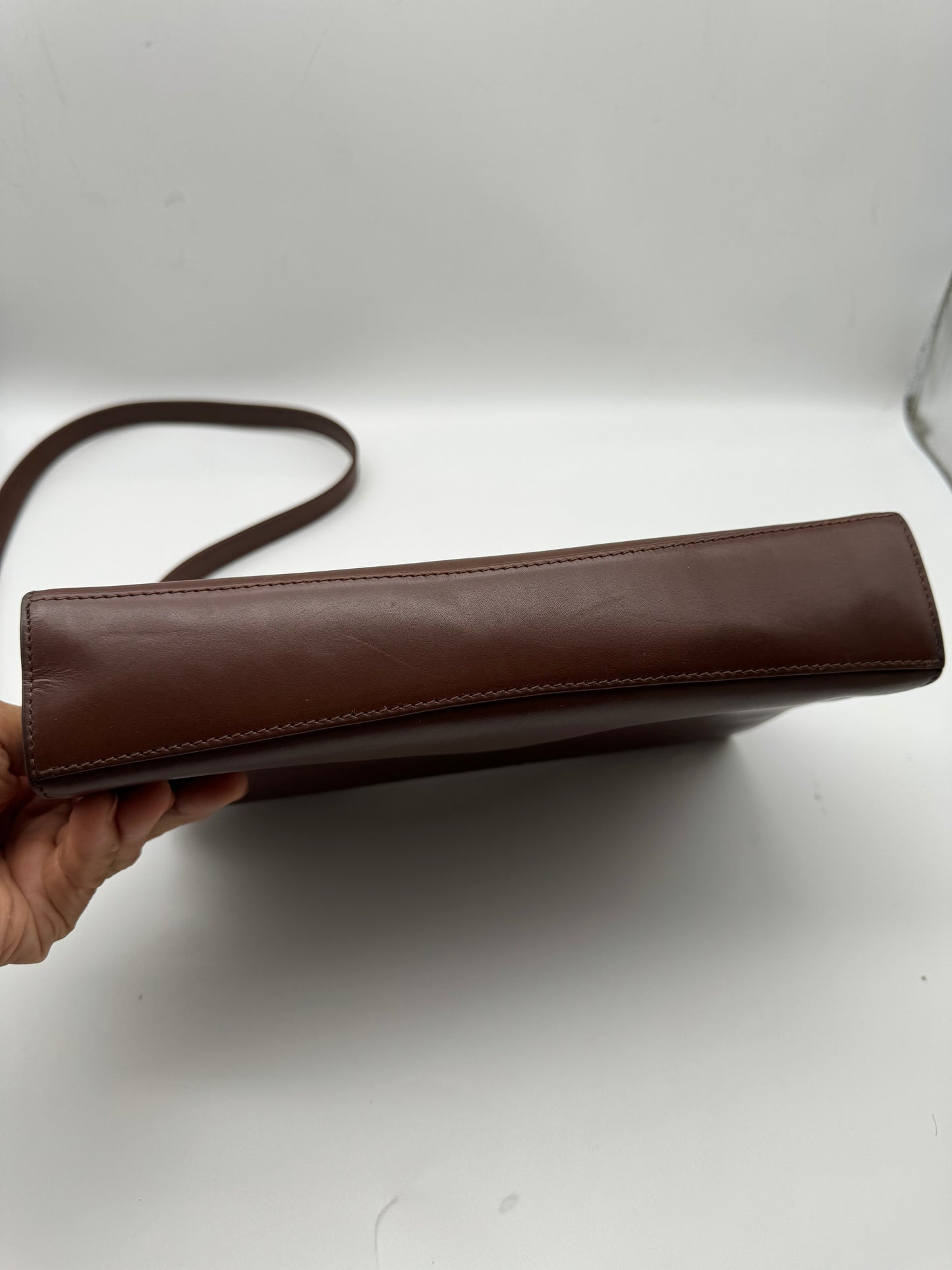 Authentic GUCCI Bamboo Turn-Lock Dark Brown Leather Clutch Shoulder Crossbody Bag