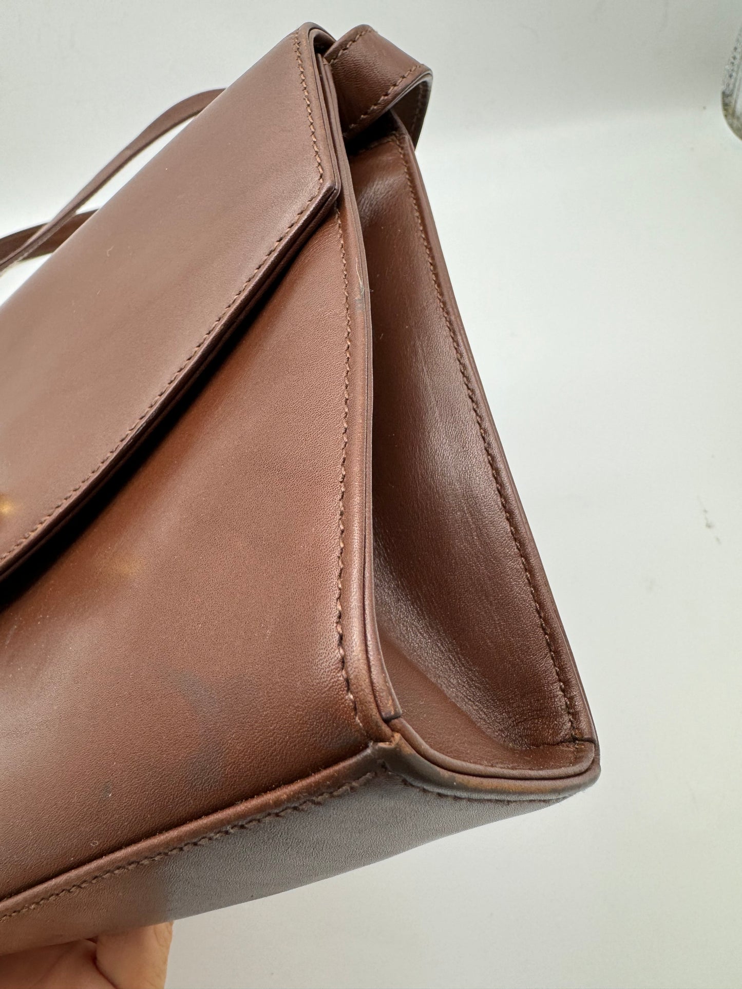 Authentic GUCCI Bamboo Turn-Lock Dark Brown Leather Clutch Shoulder Crossbody Bag