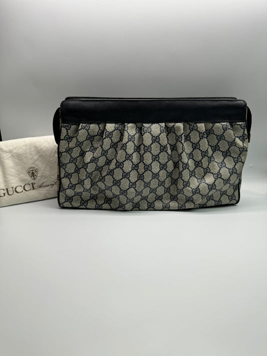 Authentic Vintage Gucci Navy Blue Coated Canvas Large Clutch