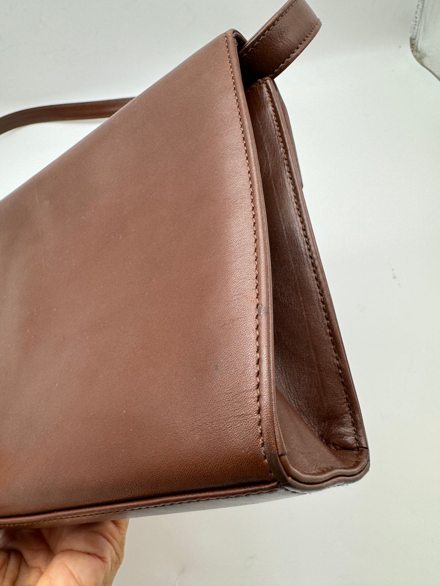 Authentic GUCCI Bamboo Turn-Lock Dark Brown Leather Clutch Shoulder Crossbody Bag