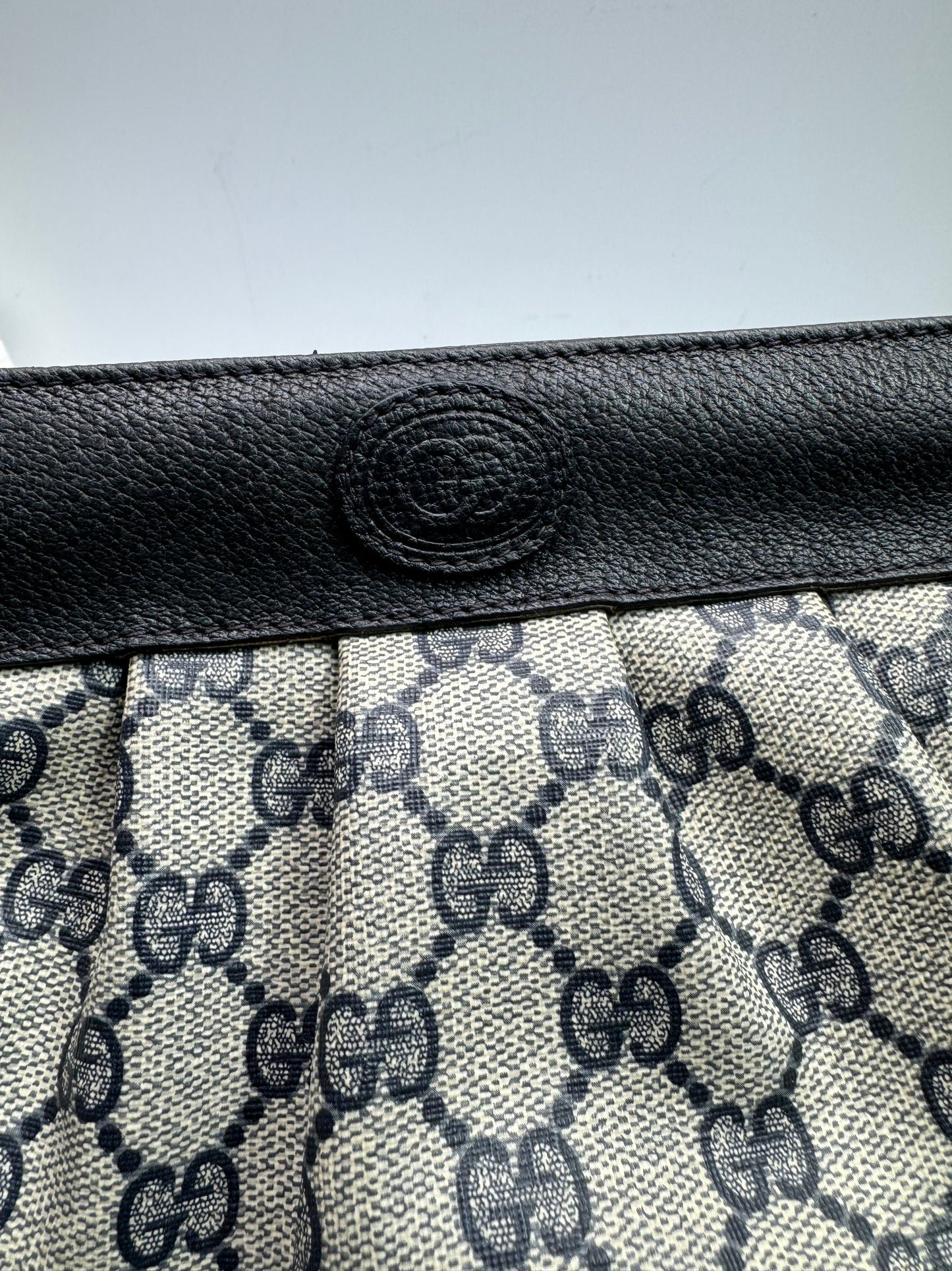 Authentic Vintage Gucci Navy Blue Coated Canvas Large Clutch