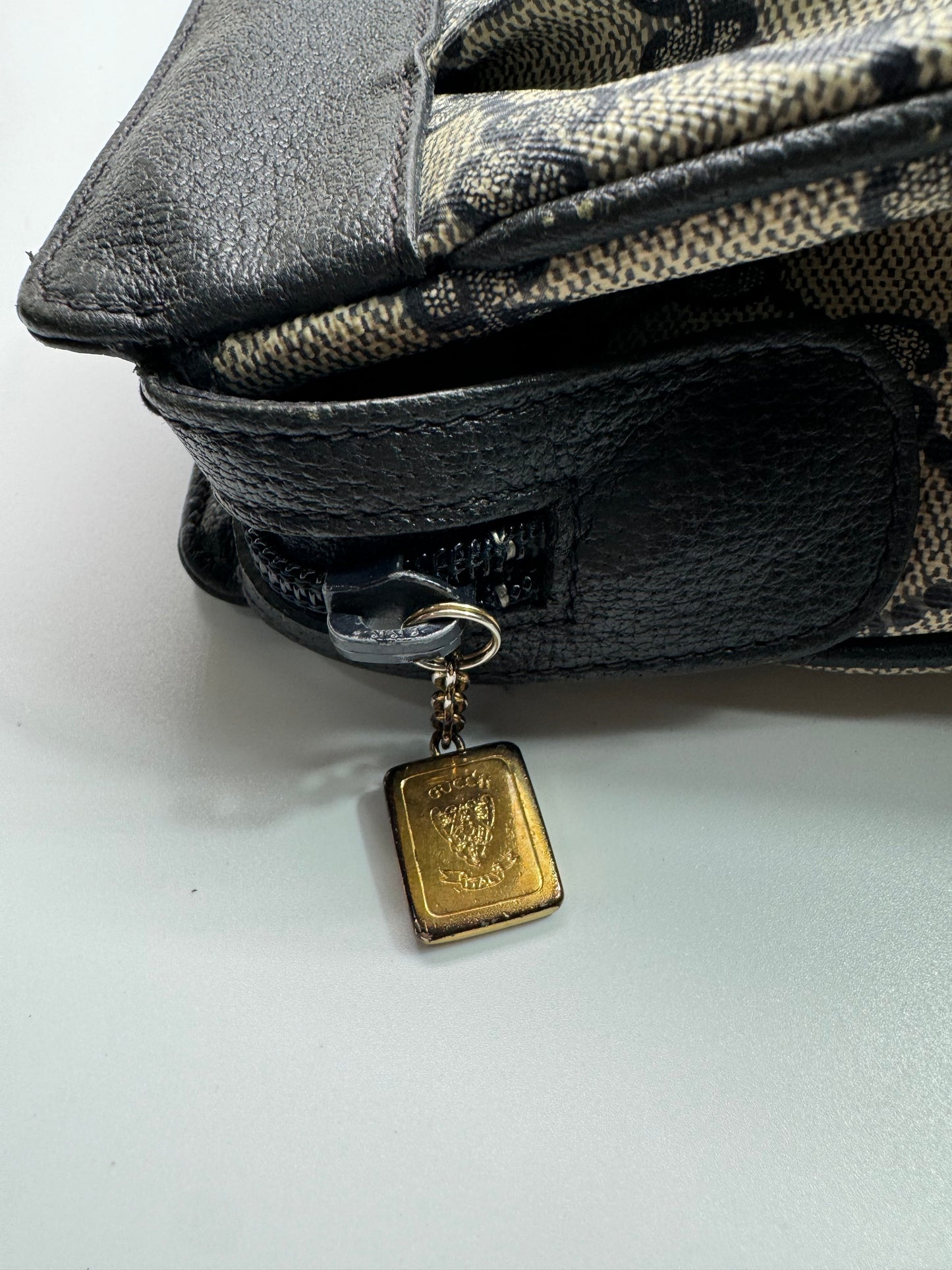 Authentic Vintage Gucci Navy Blue Coated Canvas Large Clutch