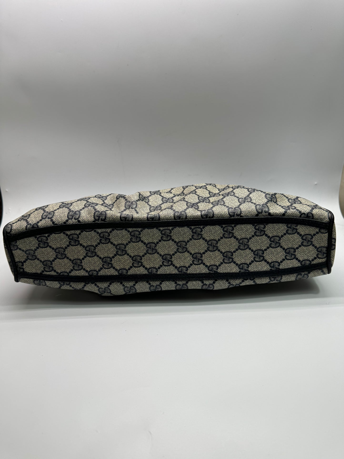Authentic Vintage Gucci Navy Blue Coated Canvas Large Clutch