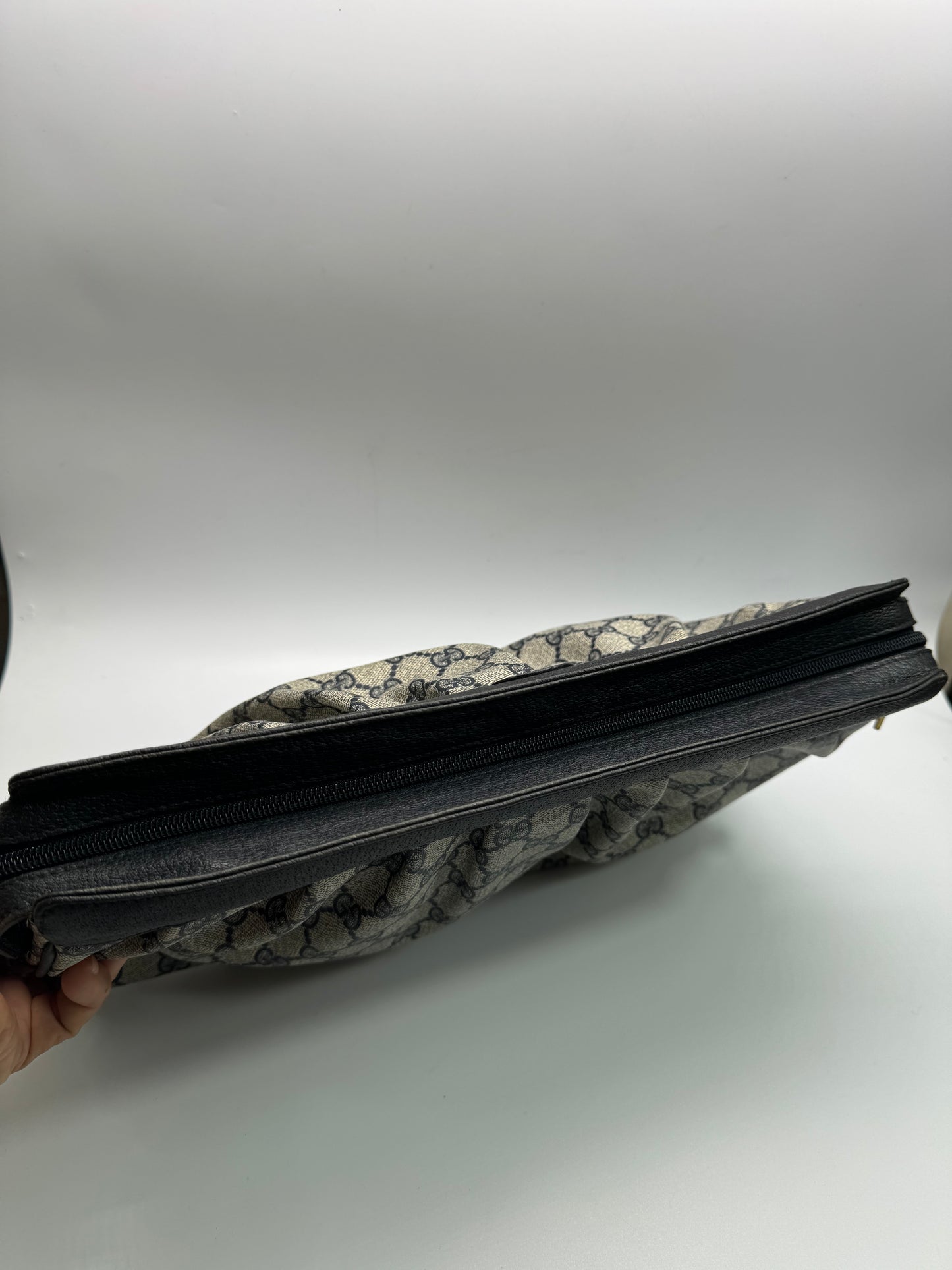 Authentic Vintage Gucci Navy Blue Coated Canvas Large Clutch
