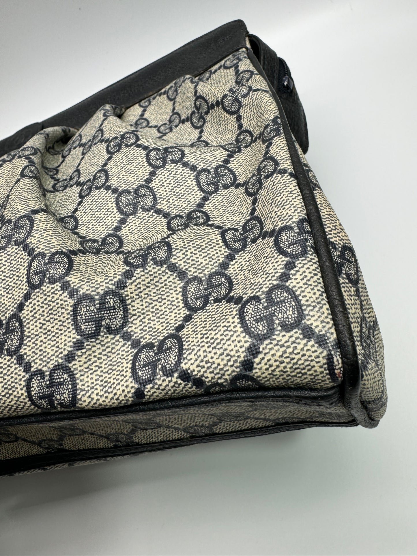 Authentic Vintage Gucci Navy Blue Coated Canvas Large Clutch