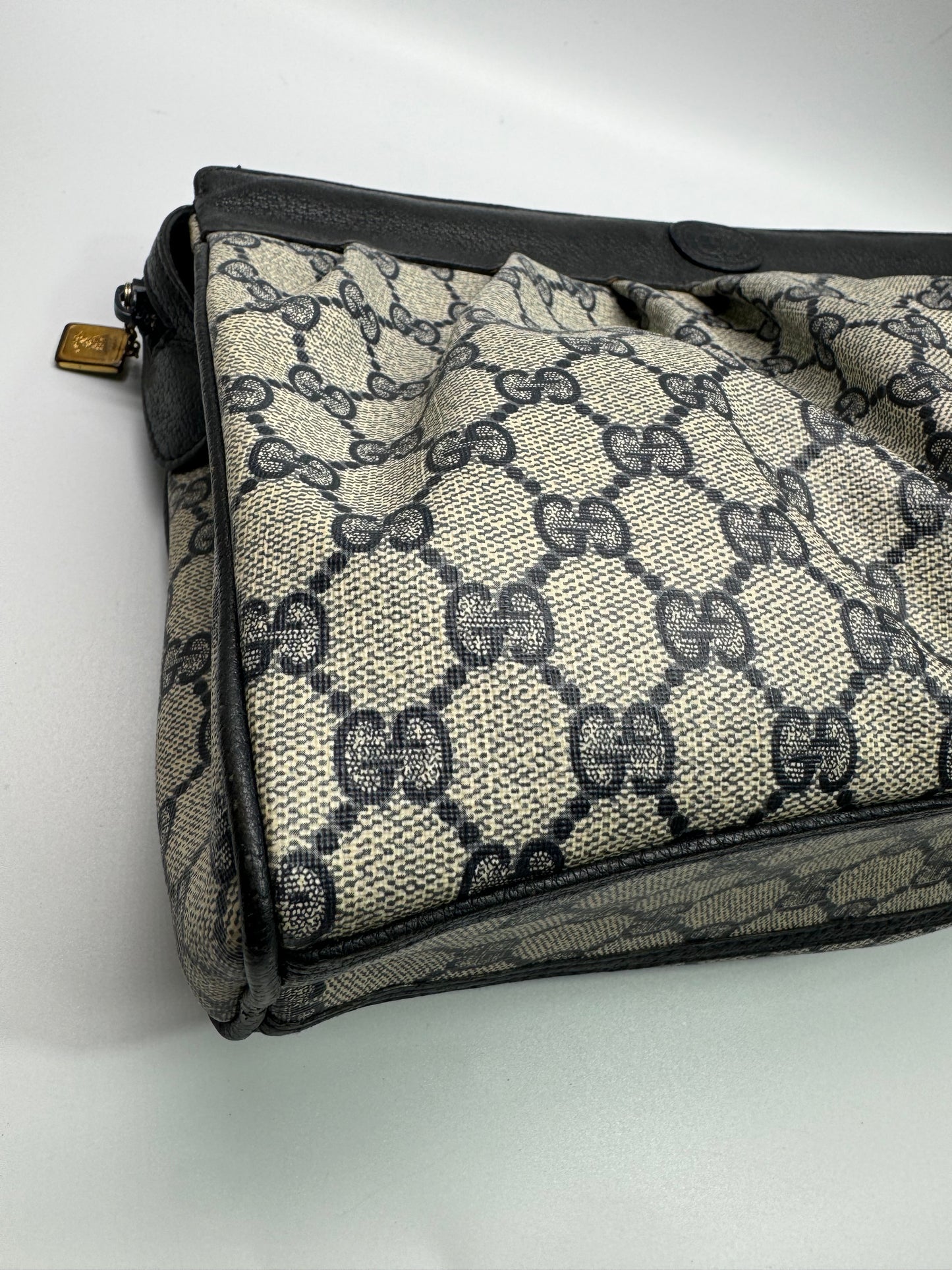 Authentic Vintage Gucci Navy Blue Coated Canvas Large Clutch