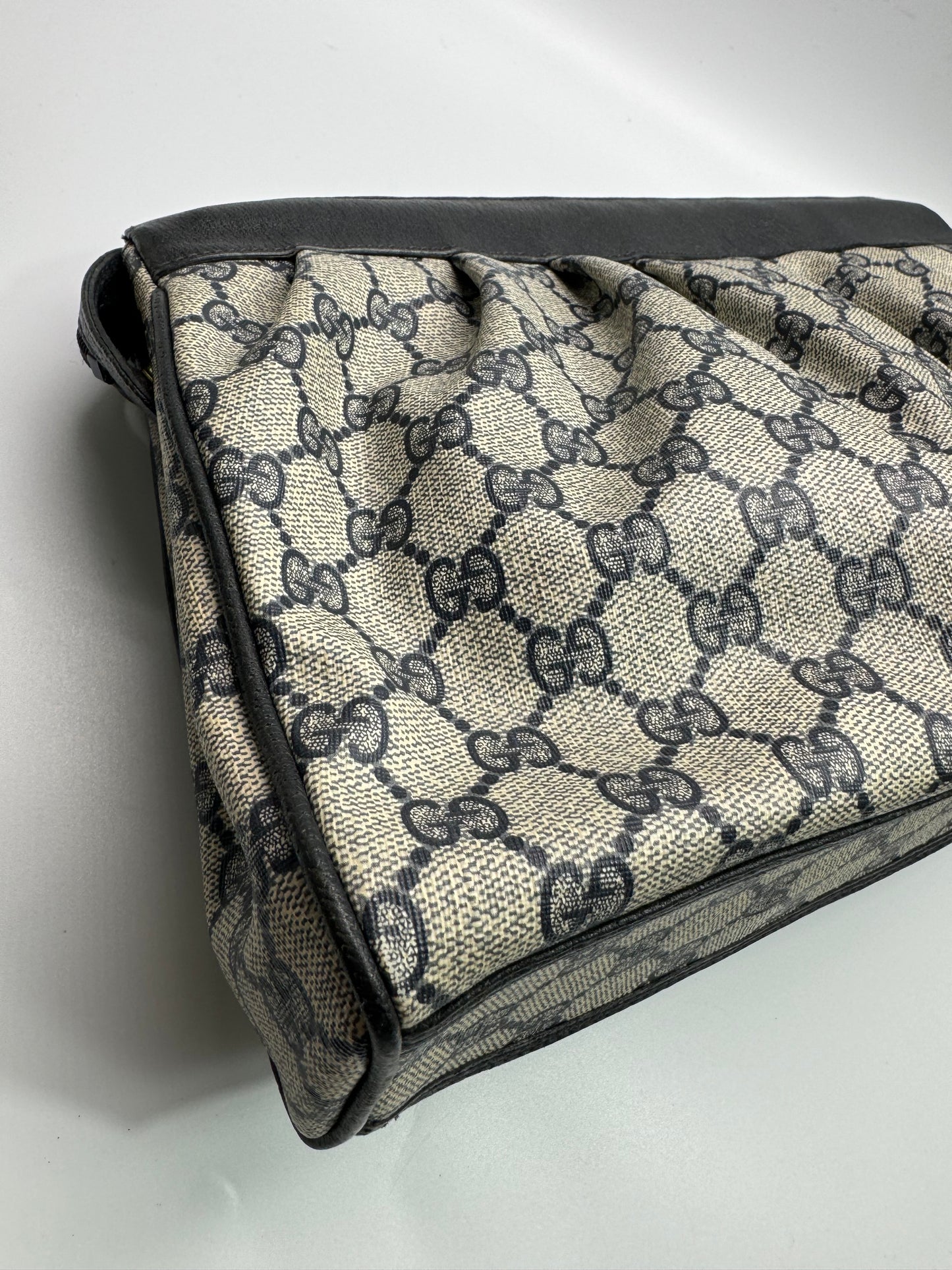 Authentic Vintage Gucci Navy Blue Coated Canvas Large Clutch