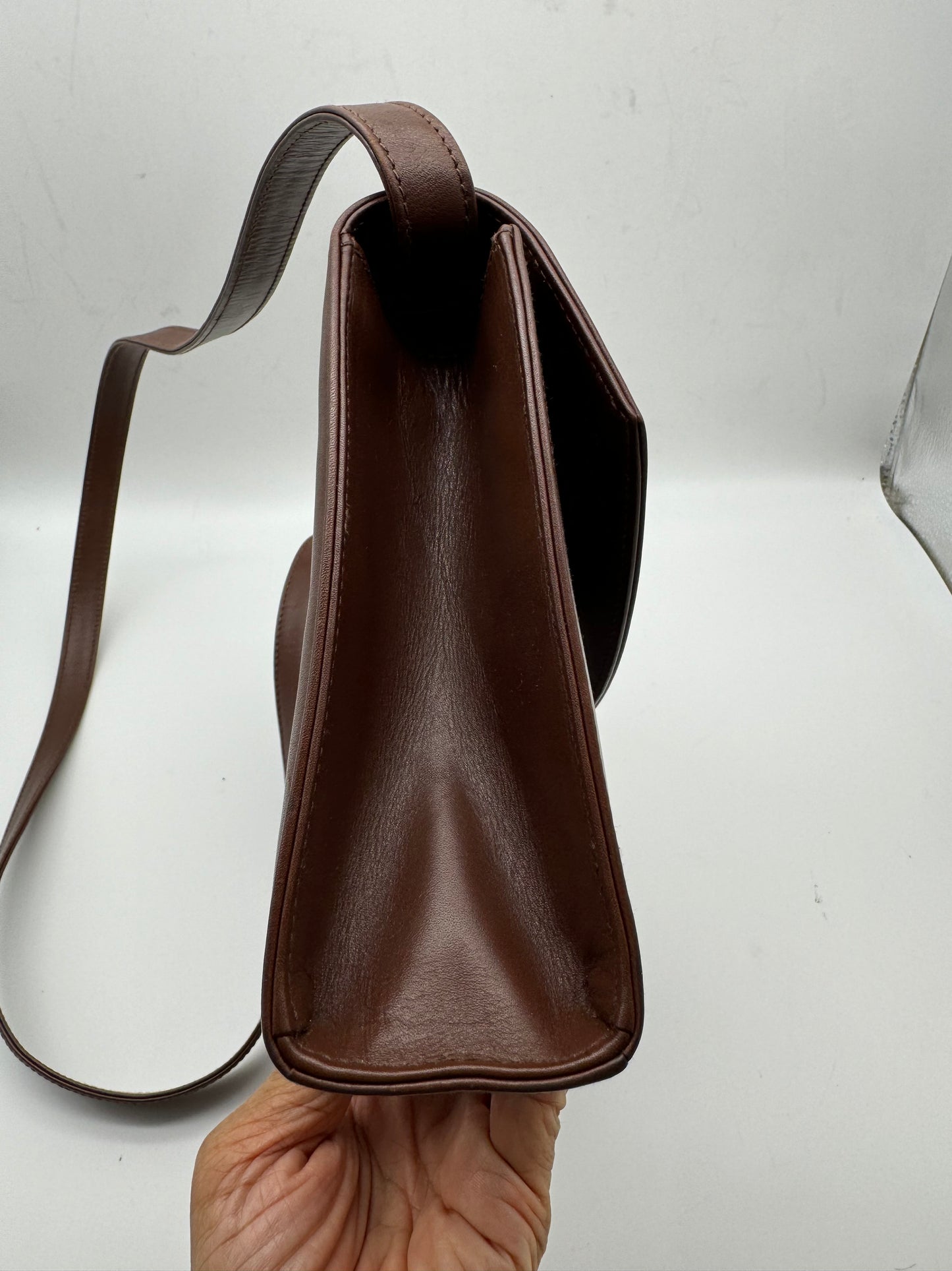 Authentic GUCCI Bamboo Turn-Lock Dark Brown Leather Clutch Shoulder Crossbody Bag