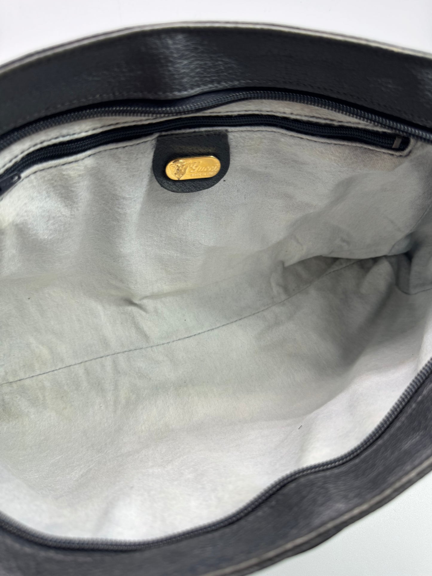 Authentic Vintage Gucci Navy Blue Coated Canvas Large Clutch
