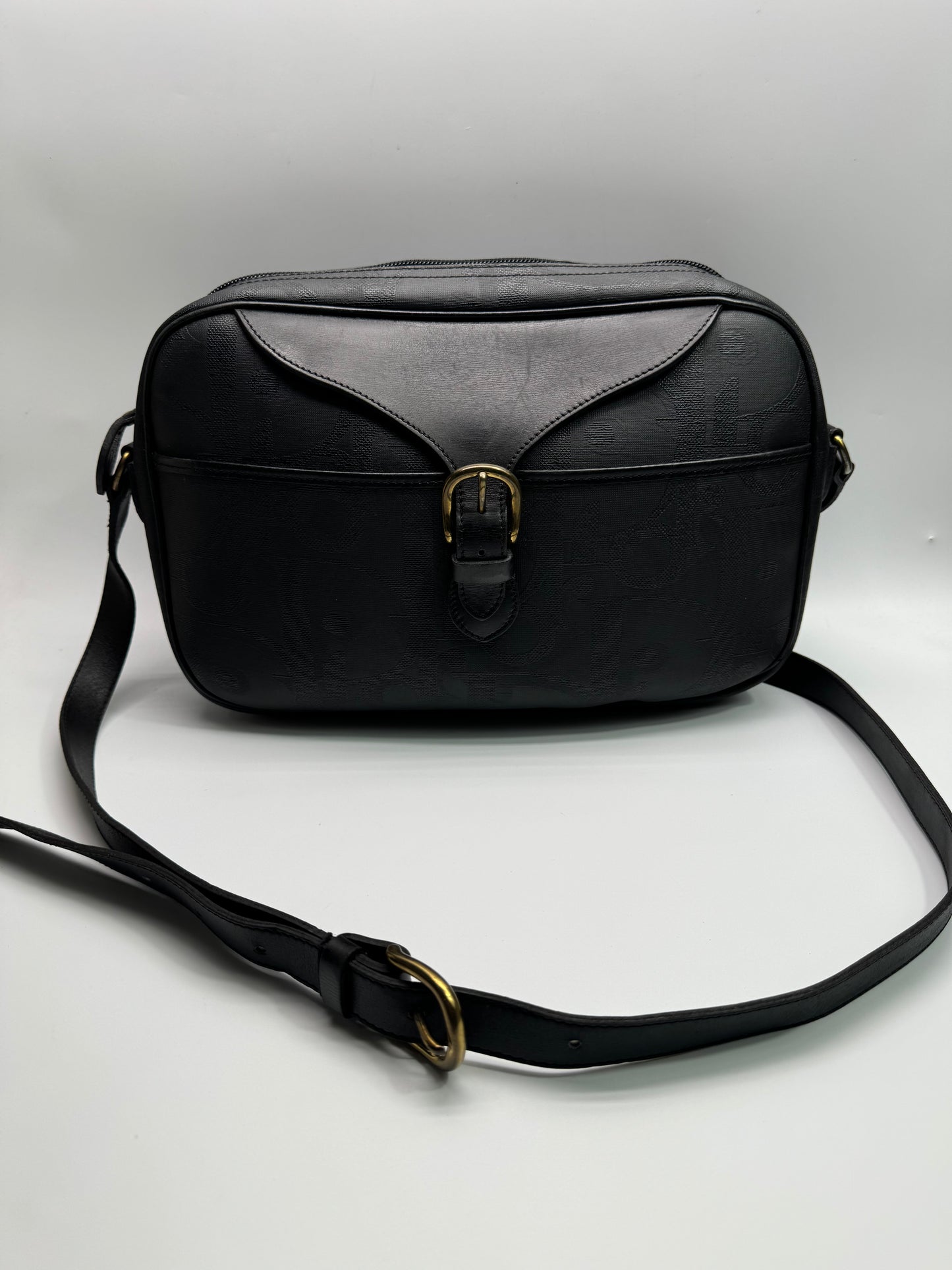 Authentic Christian Dior Black Oblique Leather Shoulder Crossbody Bag