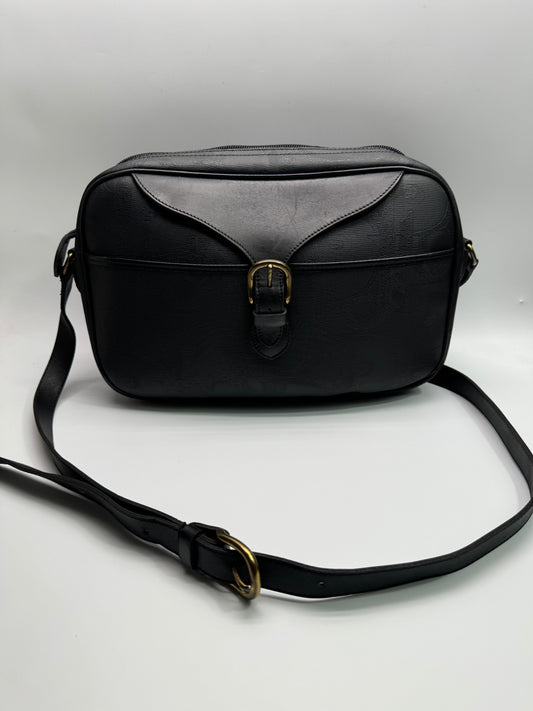 Authentic Christian Dior Black Oblique Leather Shoulder Crossbody Bag