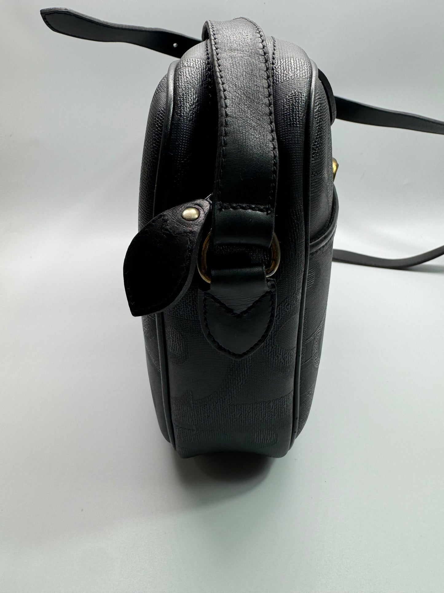 Authentic Christian Dior Black Oblique Leather Shoulder Crossbody Bag