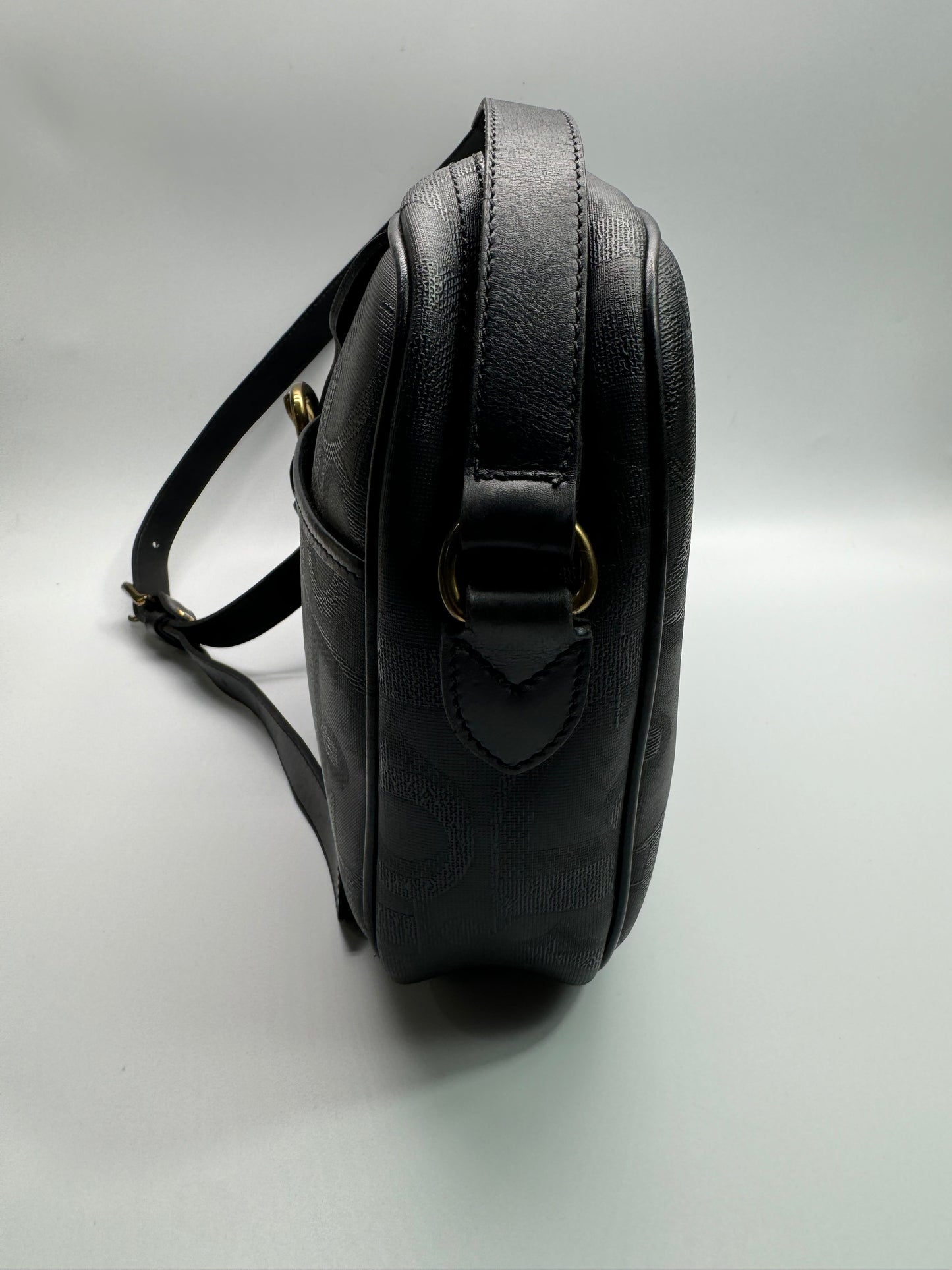 Authentic Christian Dior Black Oblique Leather Shoulder Crossbody Bag