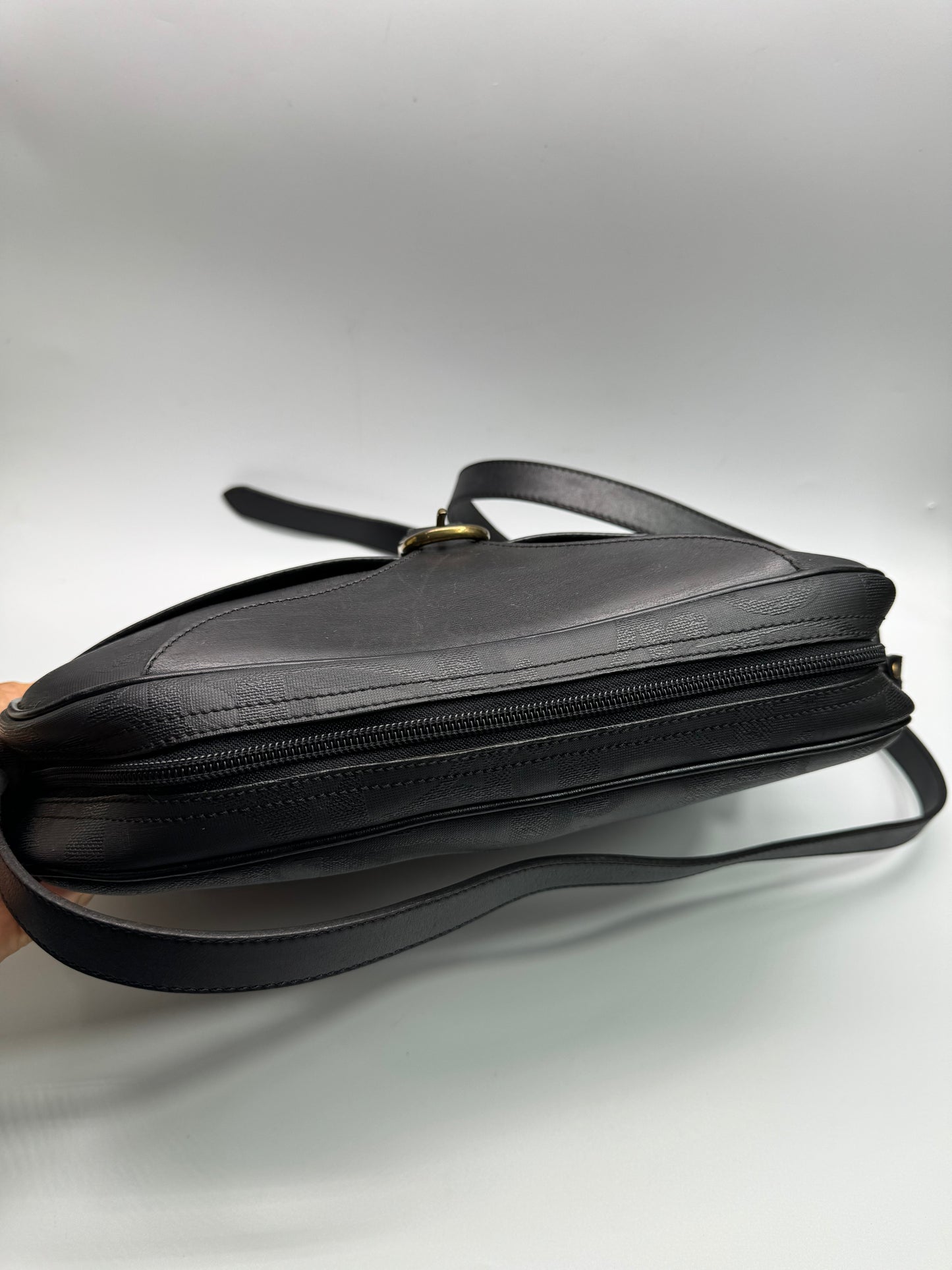 Authentic Christian Dior Black Oblique Leather Shoulder Crossbody Bag