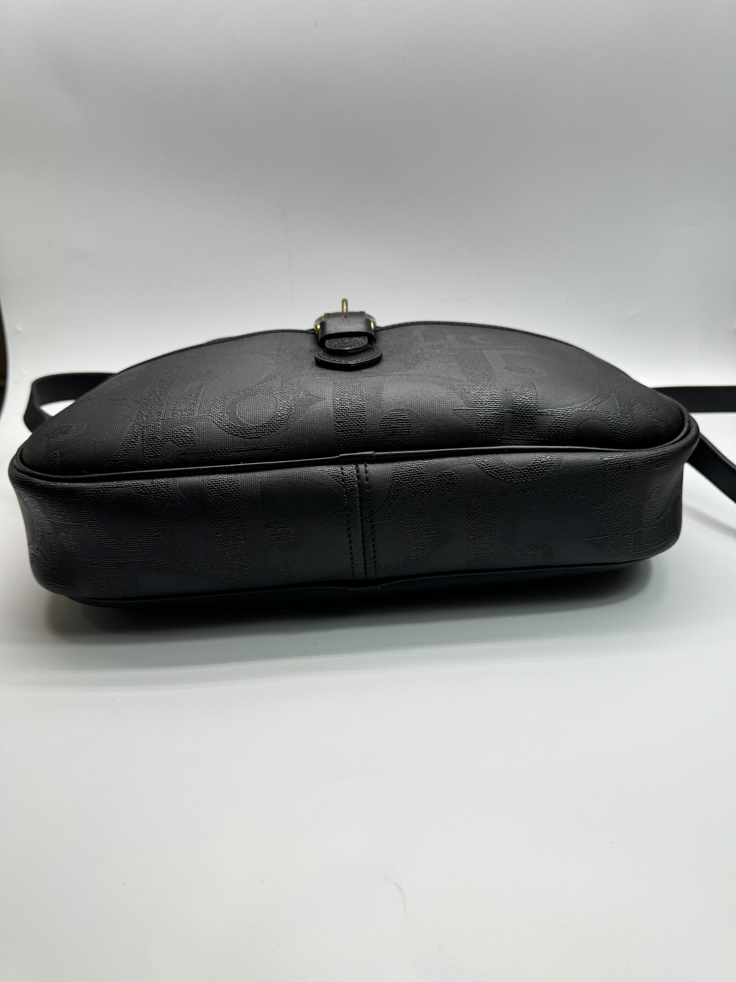 Authentic Christian Dior Black Oblique Leather Shoulder Crossbody Bag