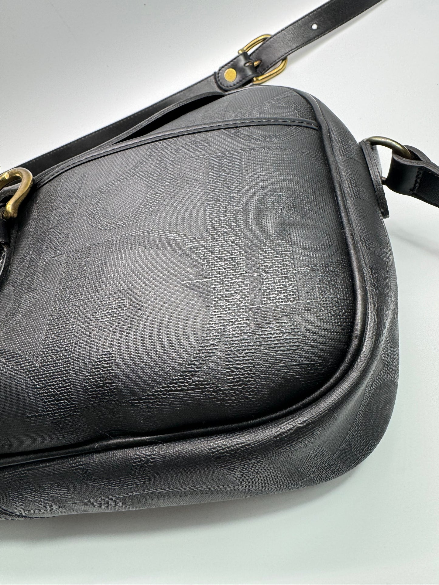 Authentic Christian Dior Black Oblique Leather Shoulder Crossbody Bag