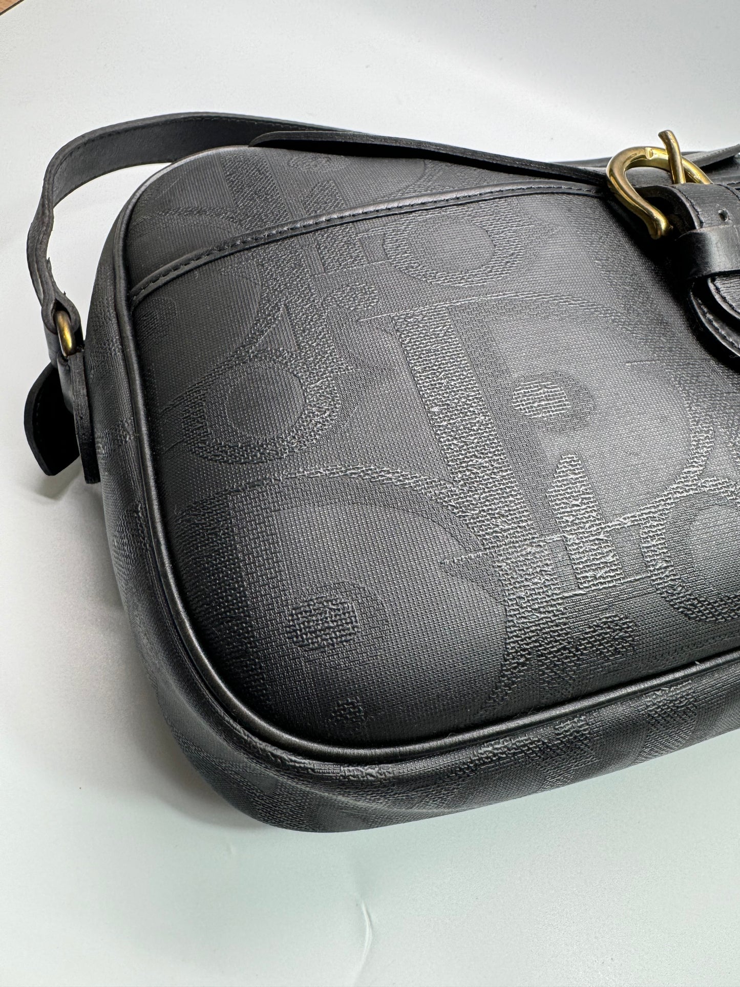 Authentic Christian Dior Black Oblique Leather Shoulder Crossbody Bag