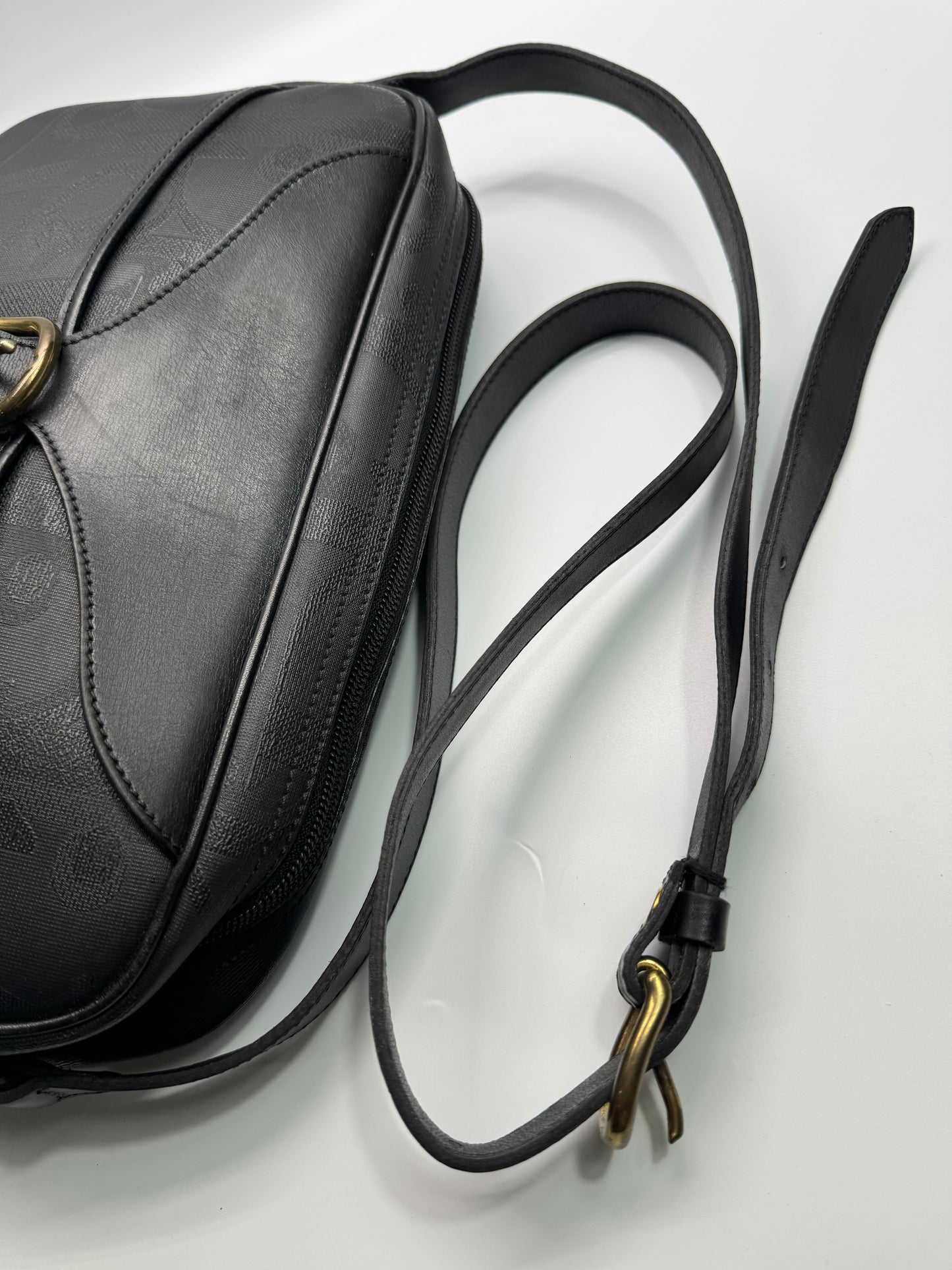 Authentic Christian Dior Black Oblique Leather Shoulder Crossbody Bag