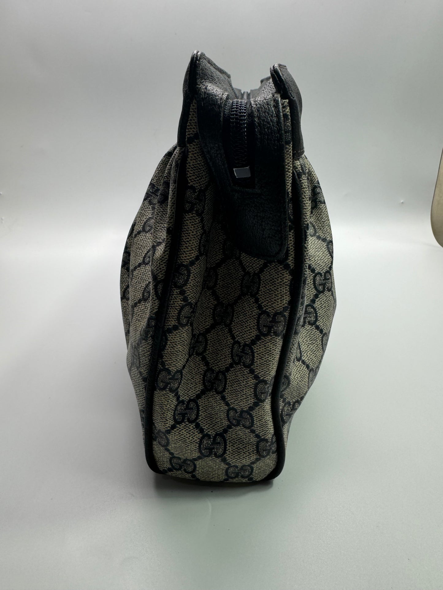 Authentic Vintage Gucci Navy Blue Coated Canvas Large Clutch