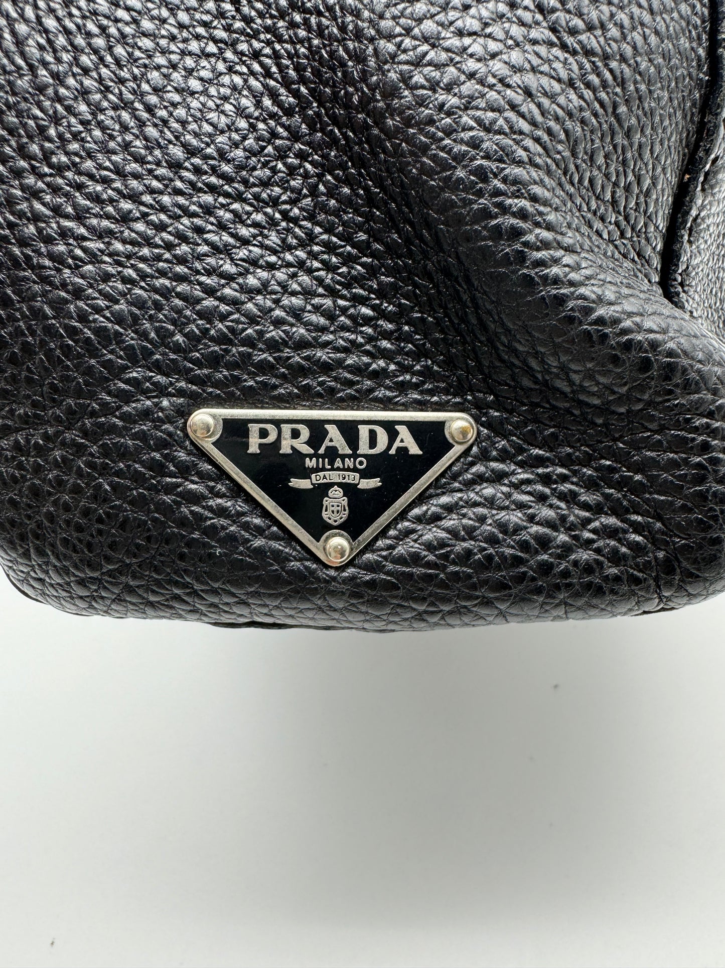 Authentic Prada Black Vitello Daino Leather Hobo Shoulder Bag