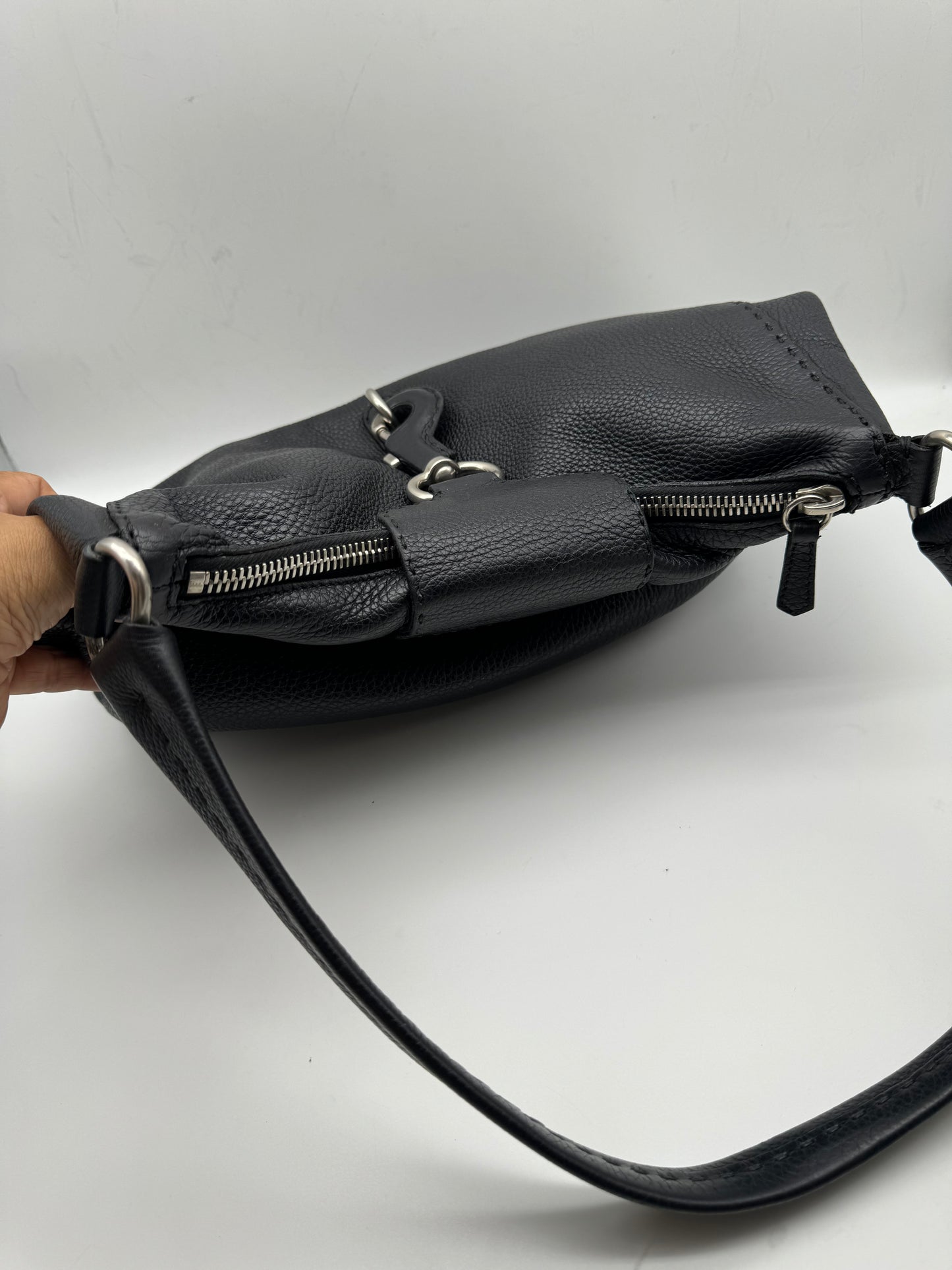 Authentic Prada Black Vitello Daino Leather Hobo Shoulder Bag