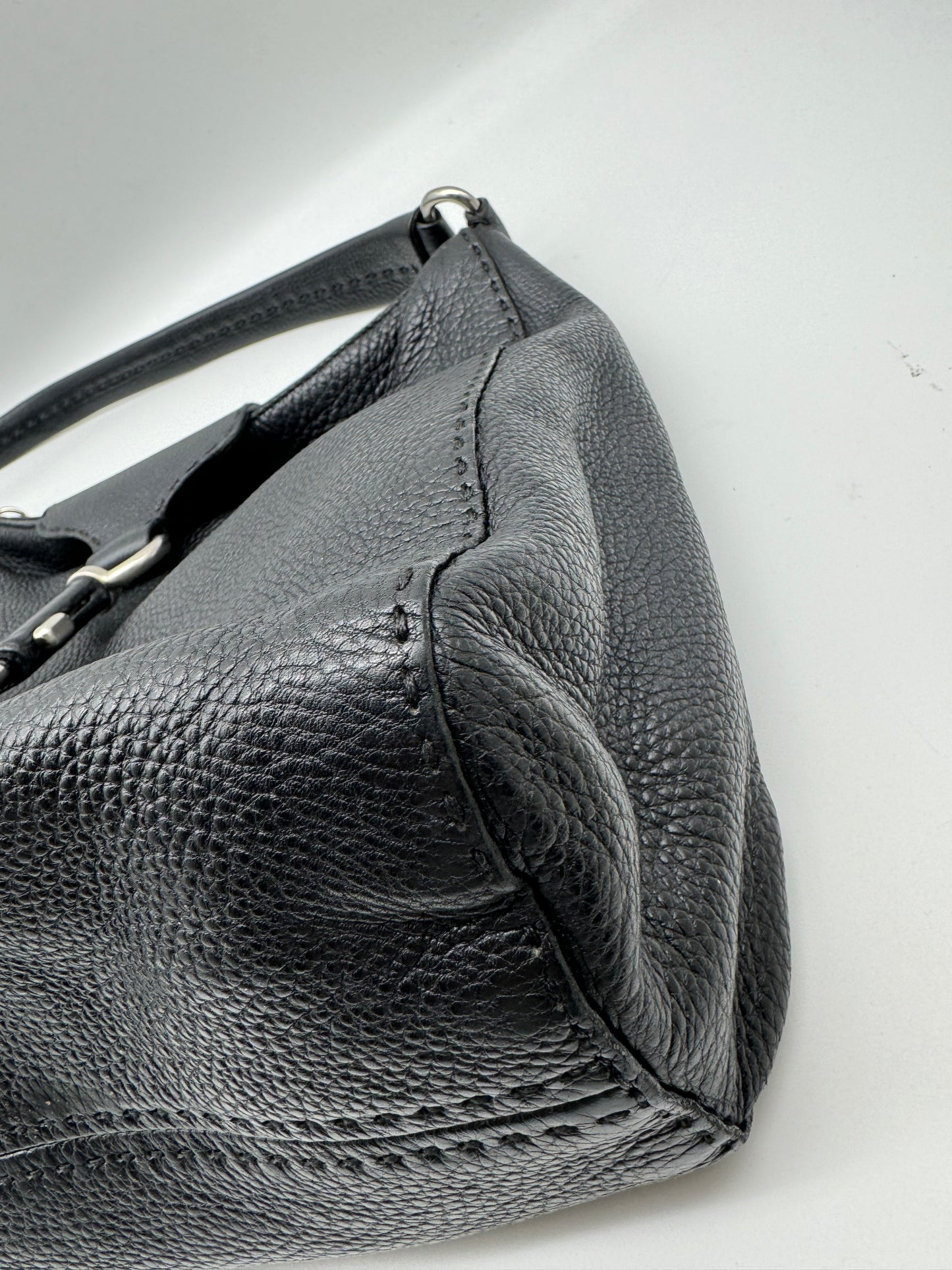 Authentic Prada Black Vitello Daino Leather Hobo Shoulder Bag