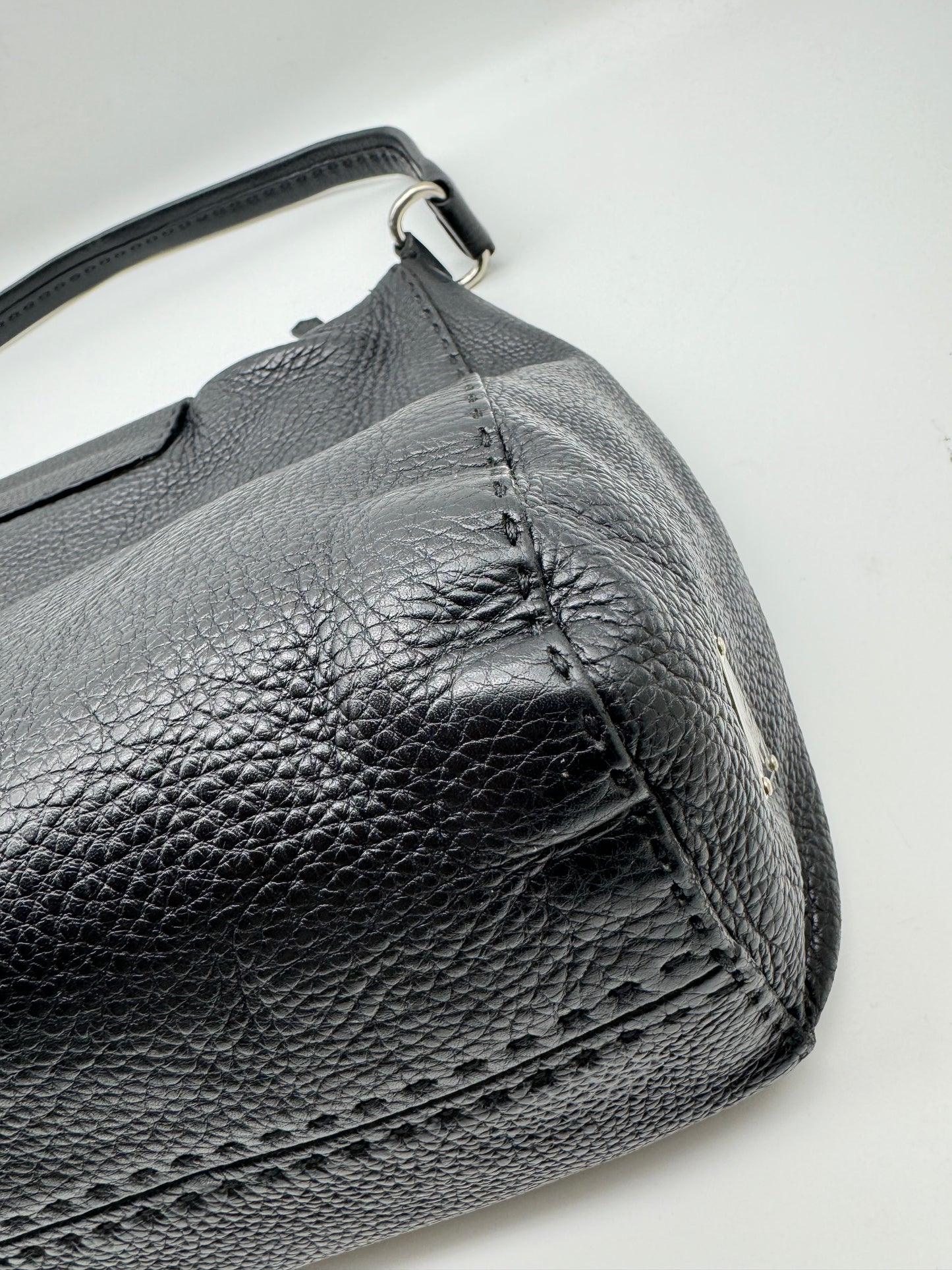 Authentic Prada Black Vitello Daino Leather Hobo Shoulder Bag