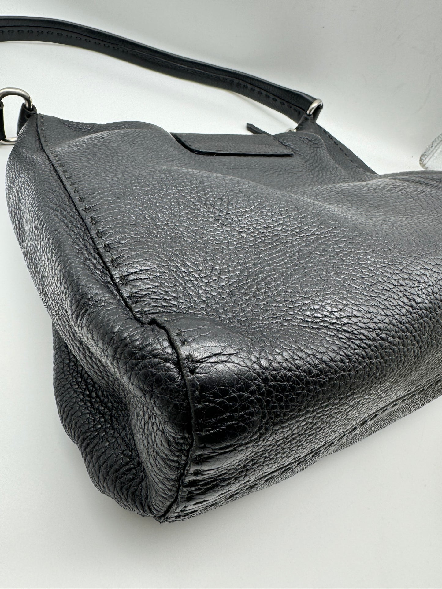 Authentic Prada Black Vitello Daino Leather Hobo Shoulder Bag
