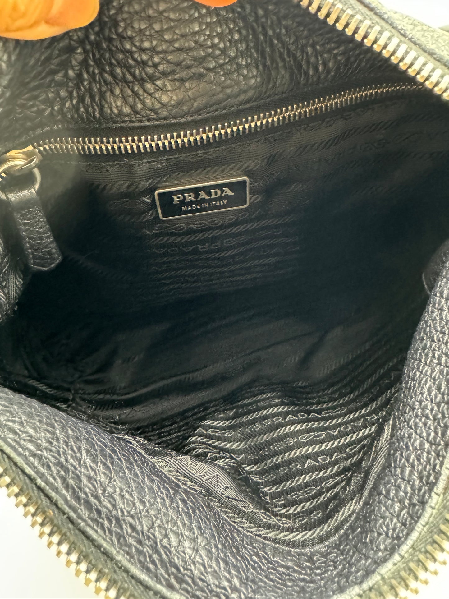 Authentic Prada Black Vitello Daino Leather Hobo Shoulder Bag