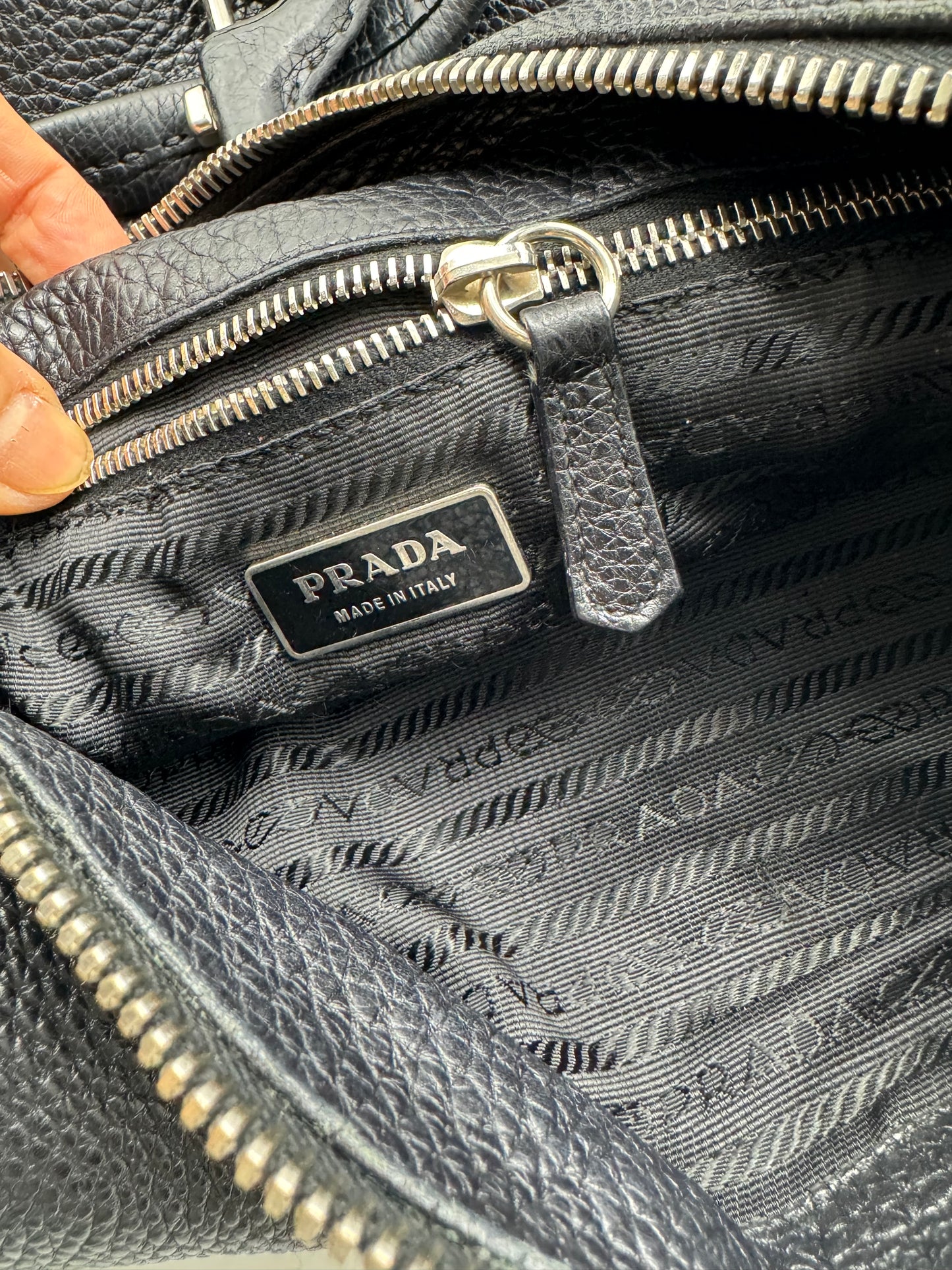 Authentic Prada Black Vitello Daino Leather Hobo Shoulder Bag