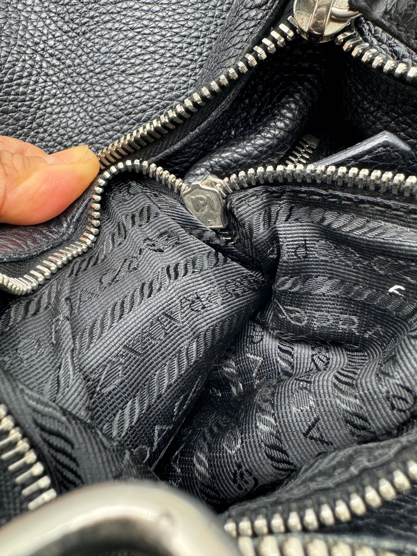 Authentic Prada Black Vitello Daino Leather Hobo Shoulder Bag