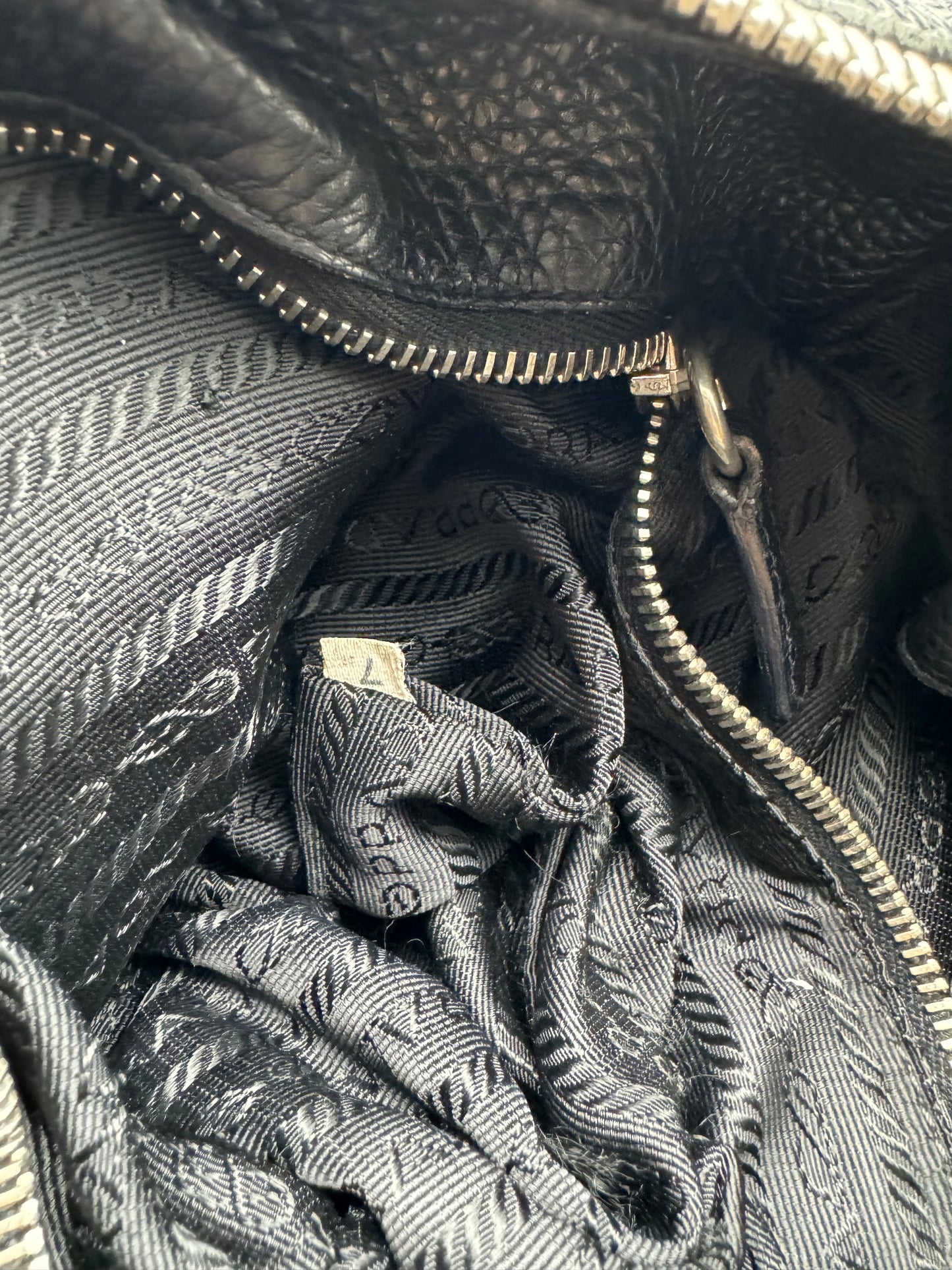 Authentic Prada Black Vitello Daino Leather Hobo Shoulder Bag