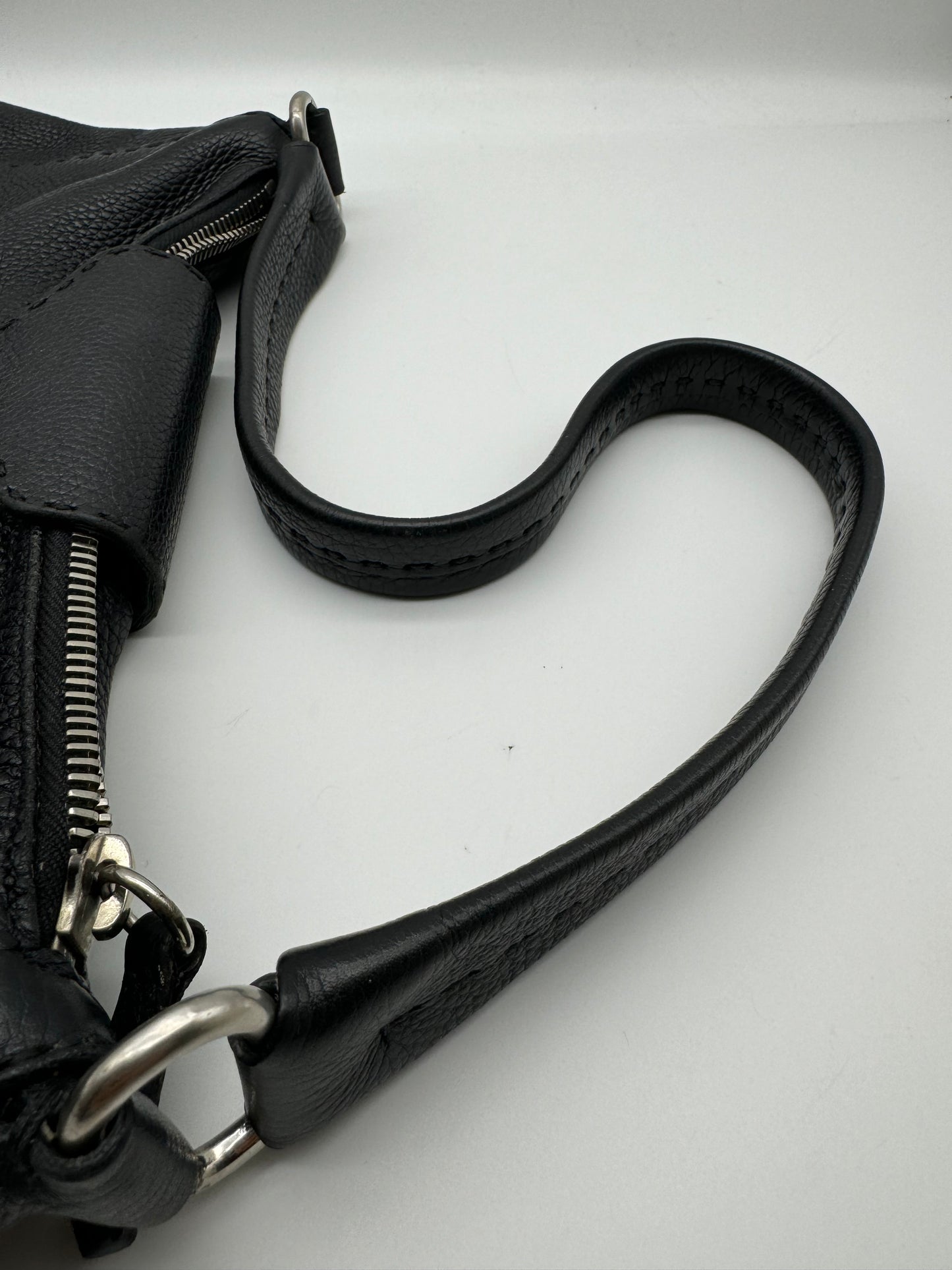 Authentic Prada Black Vitello Daino Leather Hobo Shoulder Bag