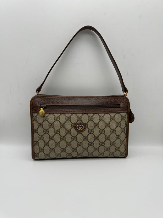 Authentic GUCCI Clutch Brown Monogram Added Strap Shoulder Bag