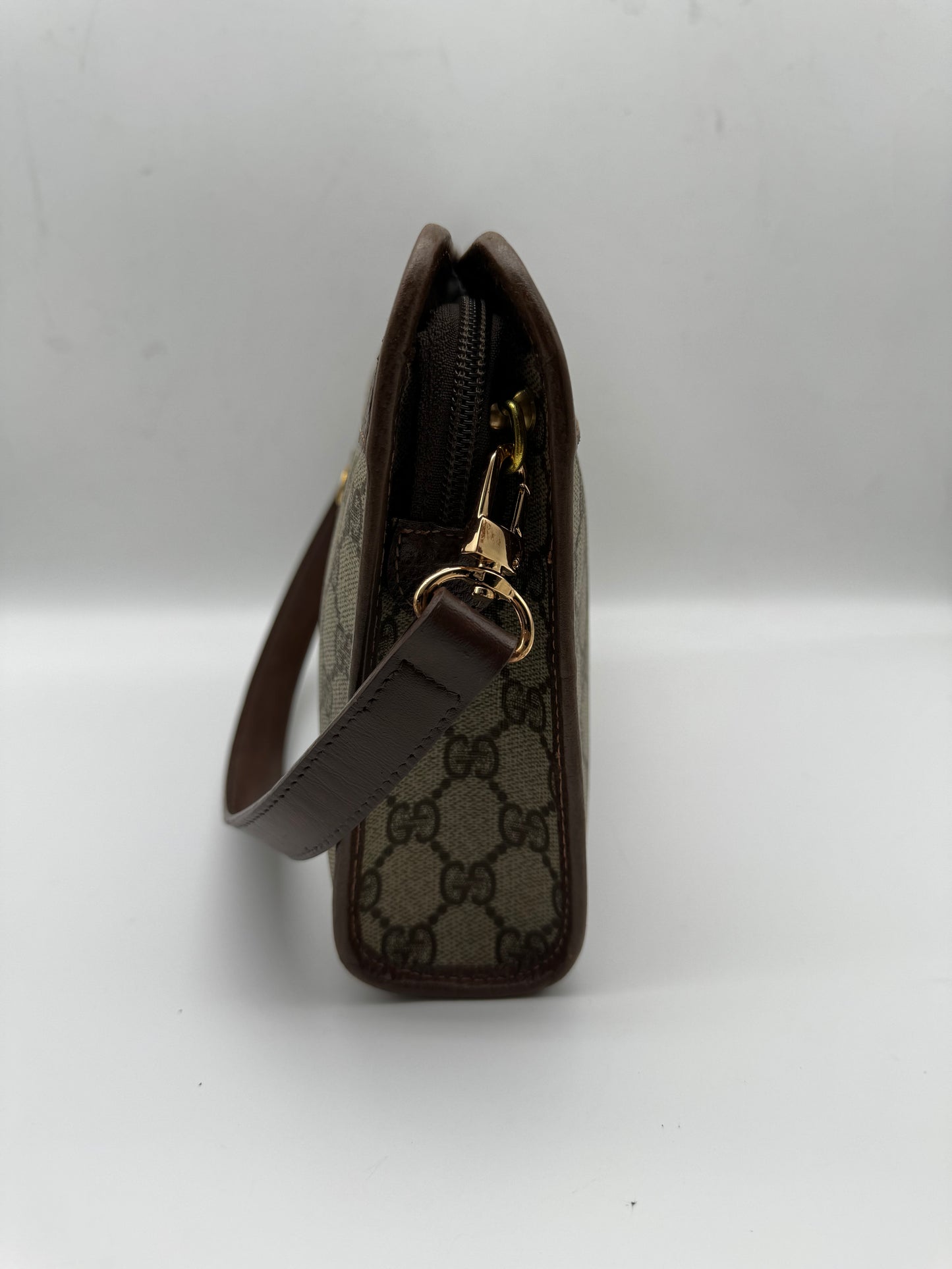 Authentic GUCCI Clutch Brown Monogram Added Strap Shoulder Bag