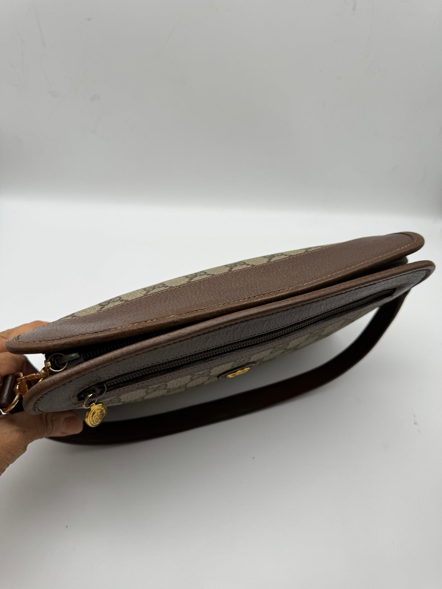 Authentic GUCCI Clutch Brown Monogram Added Strap Shoulder Bag