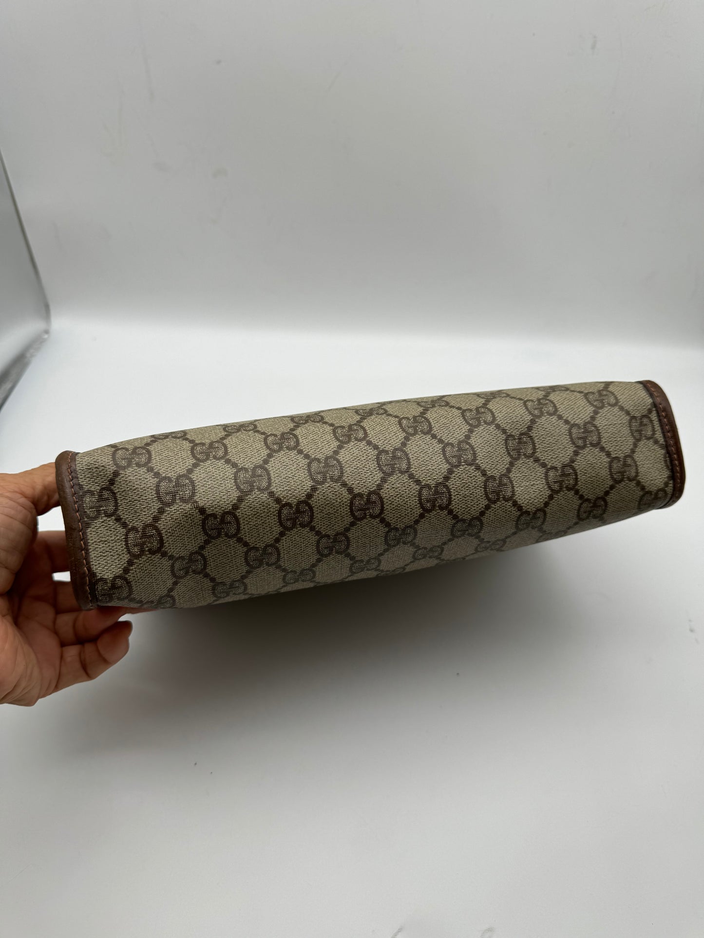 Authentic GUCCI Clutch Brown Monogram Added Strap Shoulder Bag