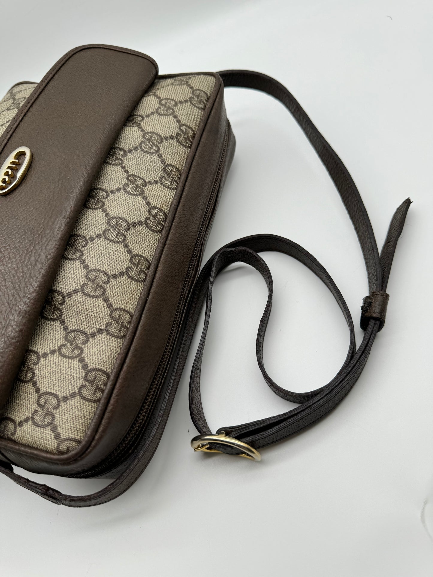 Authentic GUCCI Vintage Coated Canvas Shoulder/Crossbody Bag