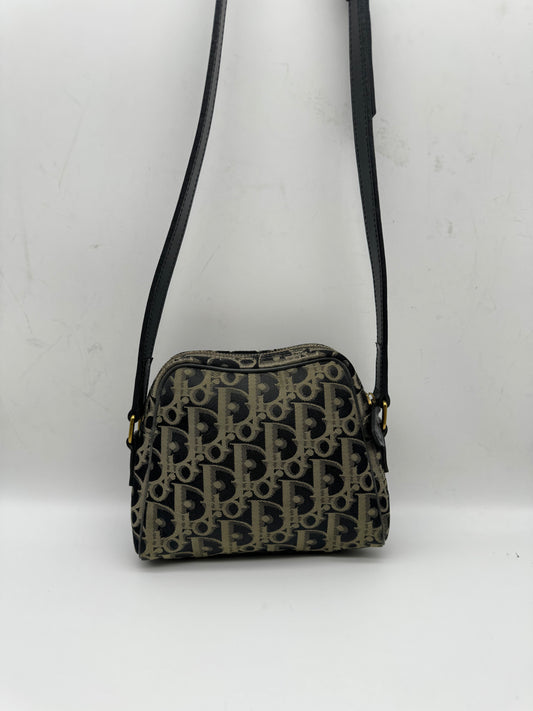 Authentic Dior Oblique Navy Blue & Gray Cloth Crossbody Bag