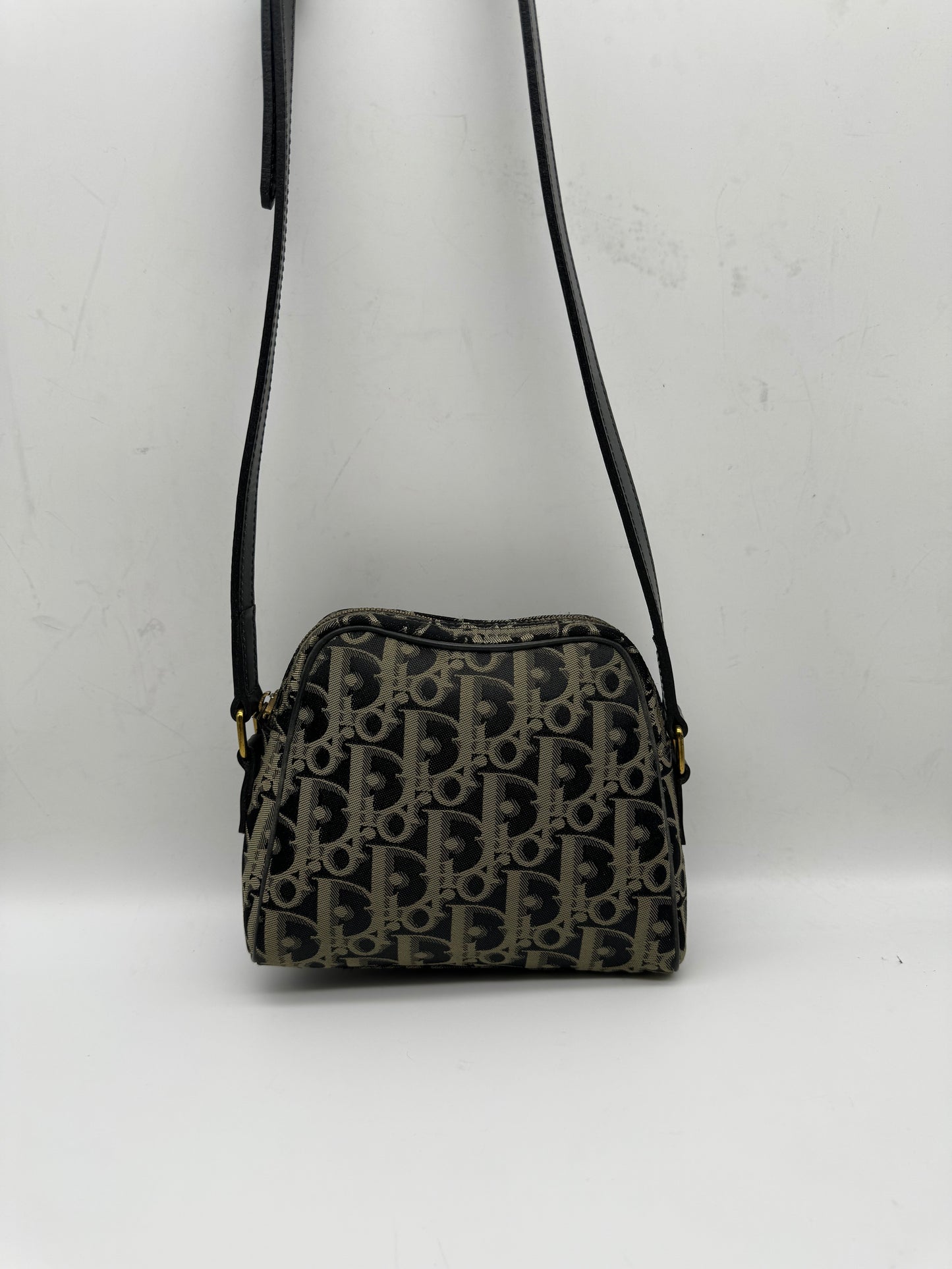 Authentic Dior Oblique Navy Blue & Gray Cloth Crossbody Bag