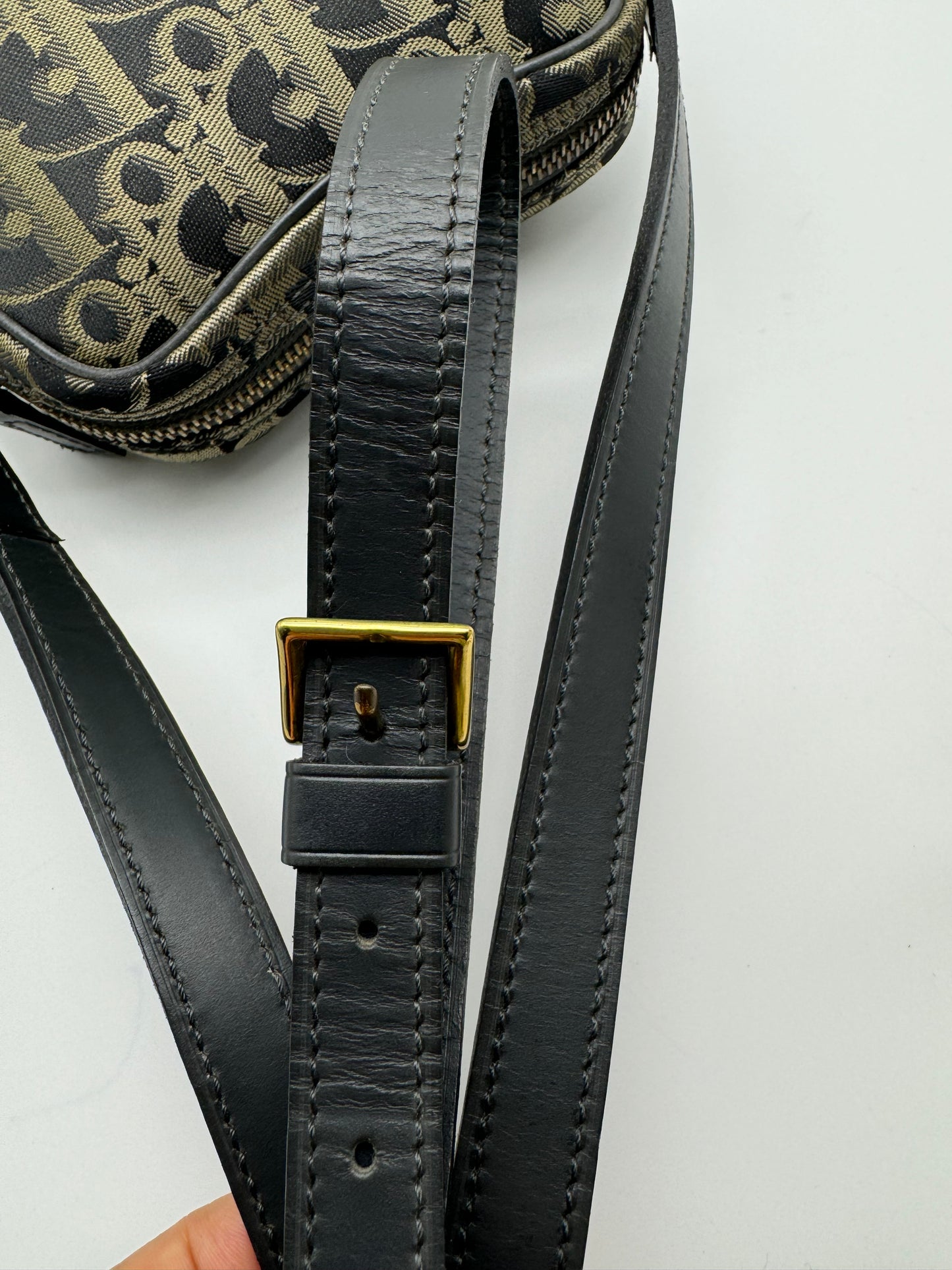 Authentic Dior Oblique Navy Blue & Gray Cloth Crossbody Bag