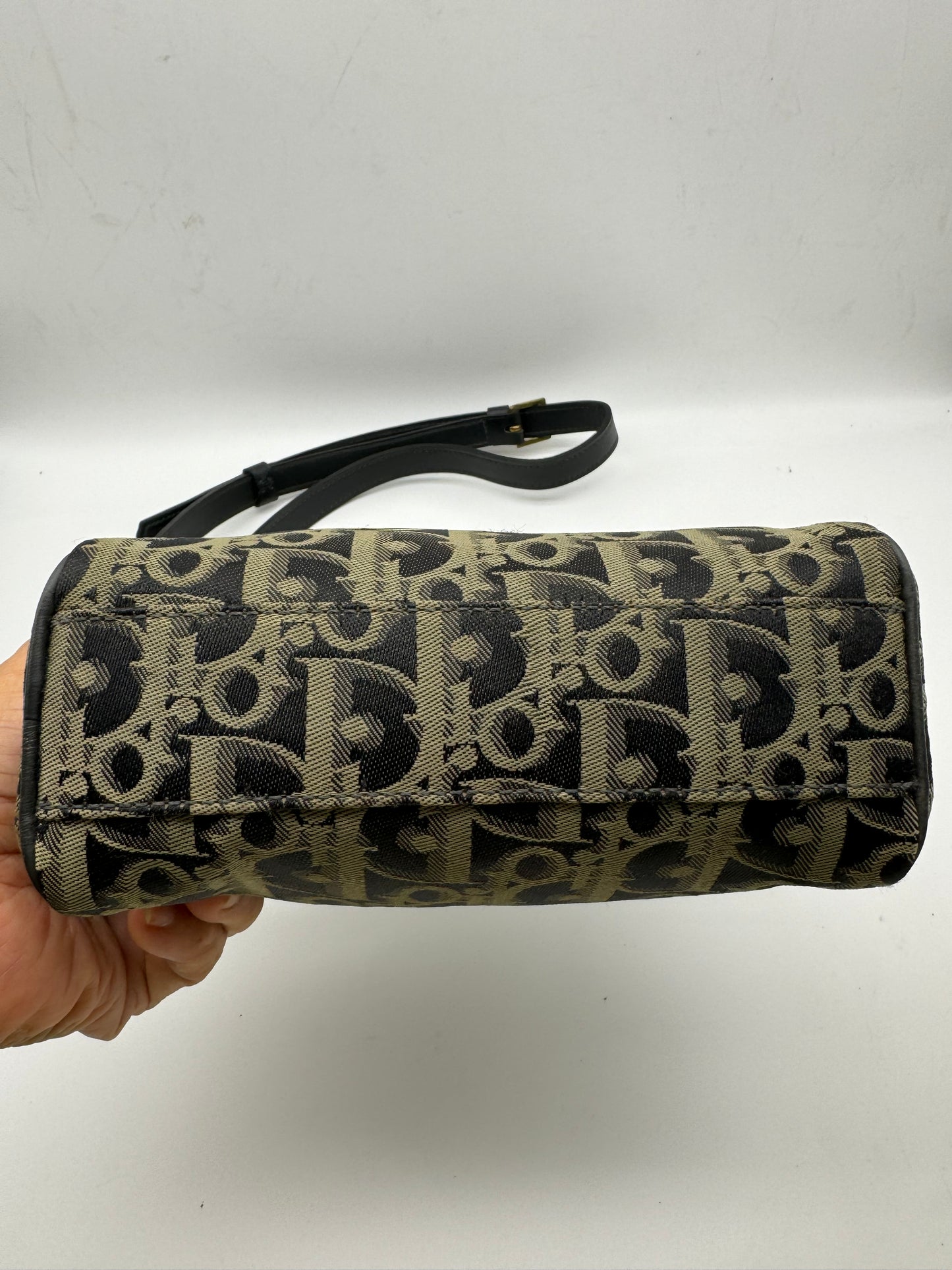 Authentic Dior Oblique Navy Blue & Gray Cloth Crossbody Bag