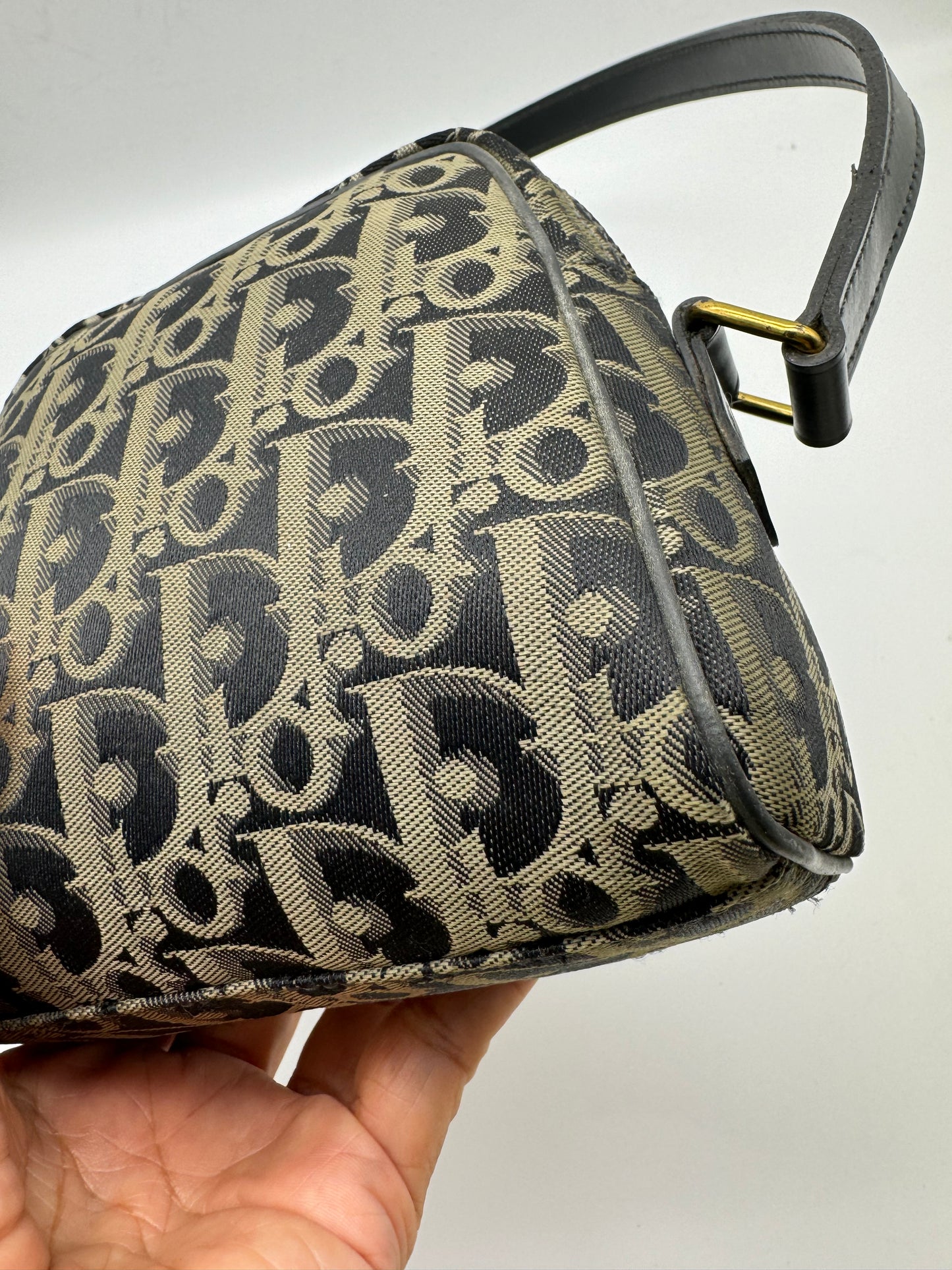 Authentic Dior Oblique Navy Blue & Gray Cloth Crossbody Bag