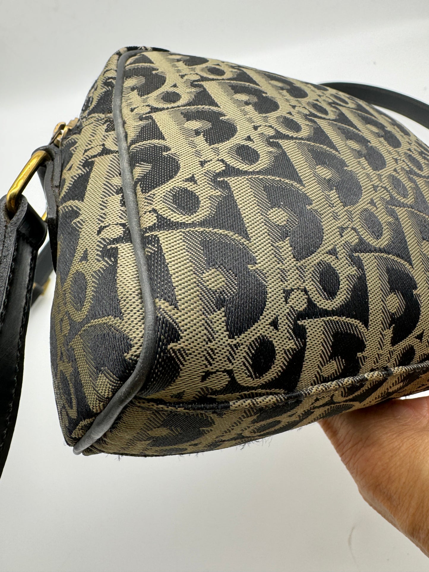 Authentic Dior Oblique Navy Blue & Gray Cloth Crossbody Bag