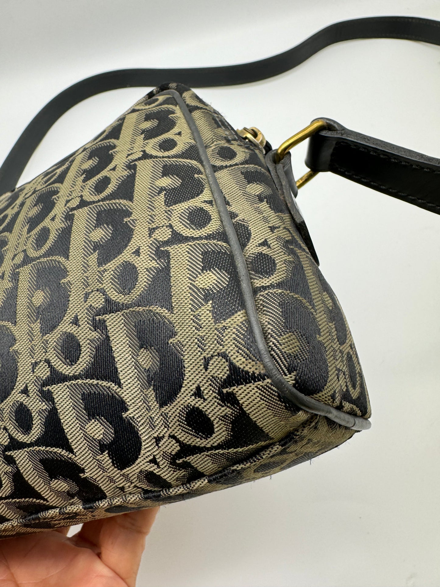 Authentic Dior Oblique Navy Blue & Gray Cloth Crossbody Bag