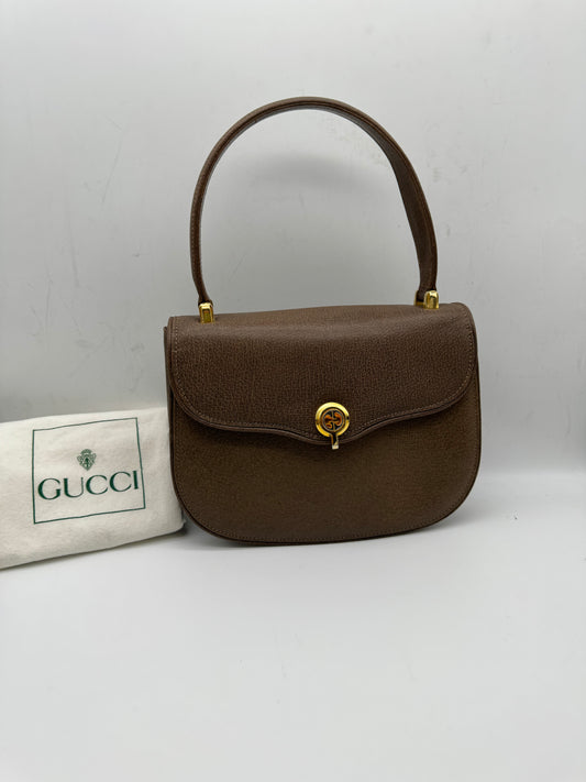Authentic GUCCI Vintage Brown Leather Top Handbag