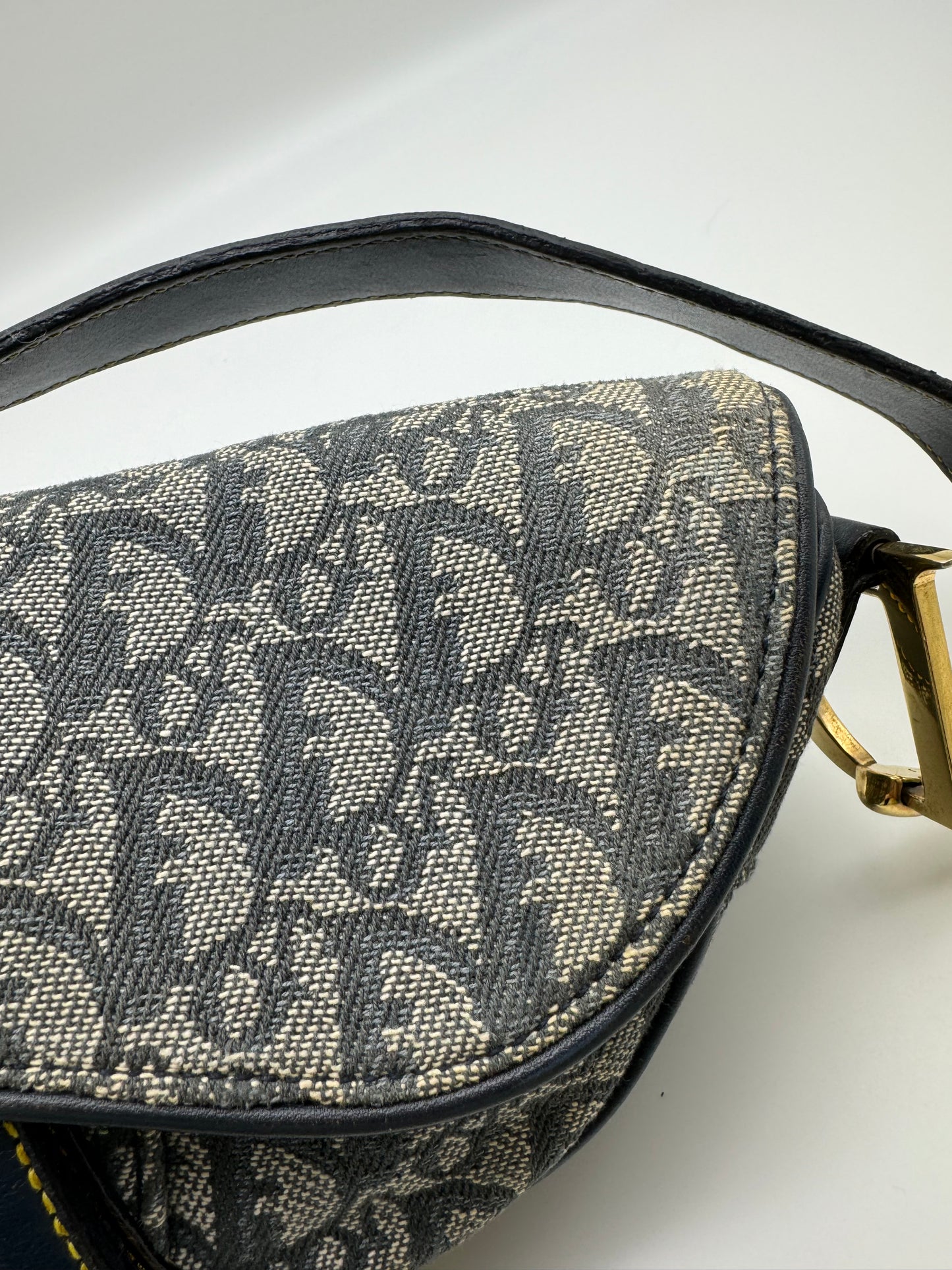 Authentic Christian Dior Navy Blue Trotter Canvas Saddle Shoulder Bag